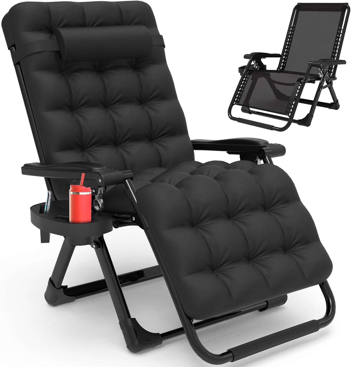 Slendor Zero Gravity – Silla reclinable con bloqueo mejorado y cojín extraíble, silla de campamento reclinable con bandeja portavasos, reposacabezas