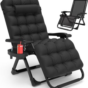 Slendor Zero Gravity – Silla reclinable con bloqueo mejorado y cojín extraíble, silla de campamento reclinable con bandeja portavasos, reposacabezas Slendor Zero Gravity – Silla reclinable con bloqueo mejorado y cojín extraíble, silla de campamento reclinable con bandeja portavasos, reposacabezas