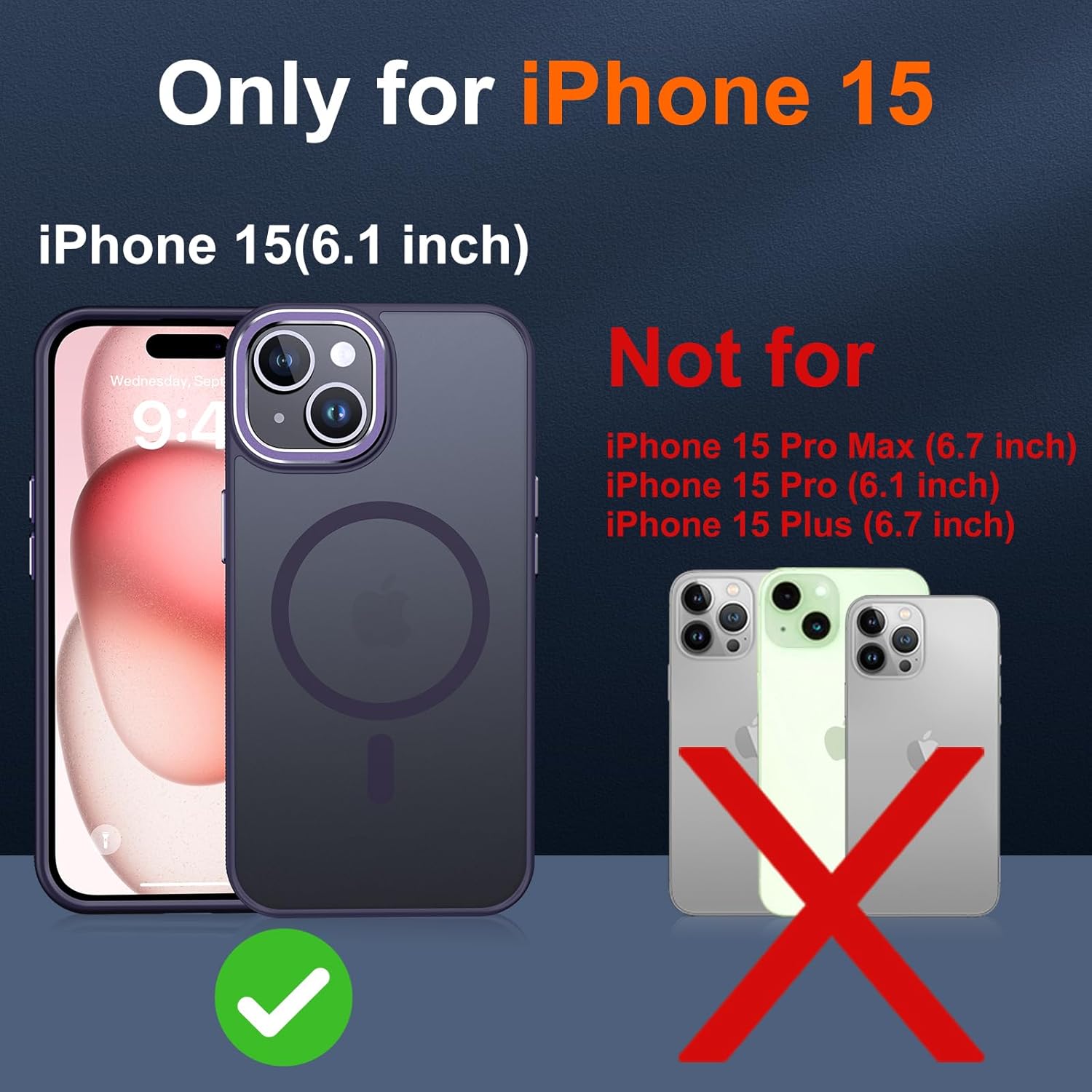 JAME Funda para iPhone 15, iPhone 15 con 2 protectores de pantalla de vidrio templado, compatible con Magsafe, protección de grado militar, funda