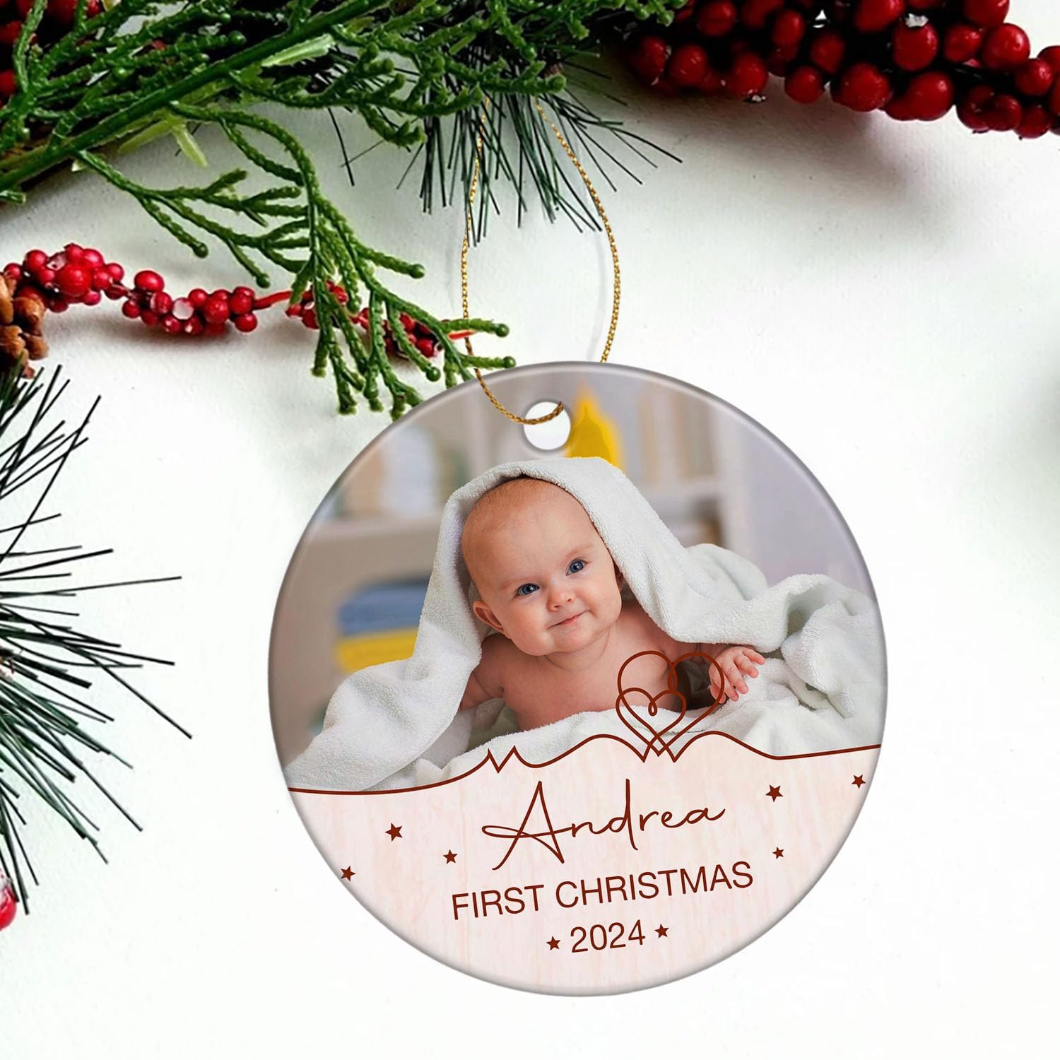 Adorno de cerámica personalizado para la primera Navidad, regalo personalizado para bebé de parte de los padres, adorno de recuerdo de Navidad del