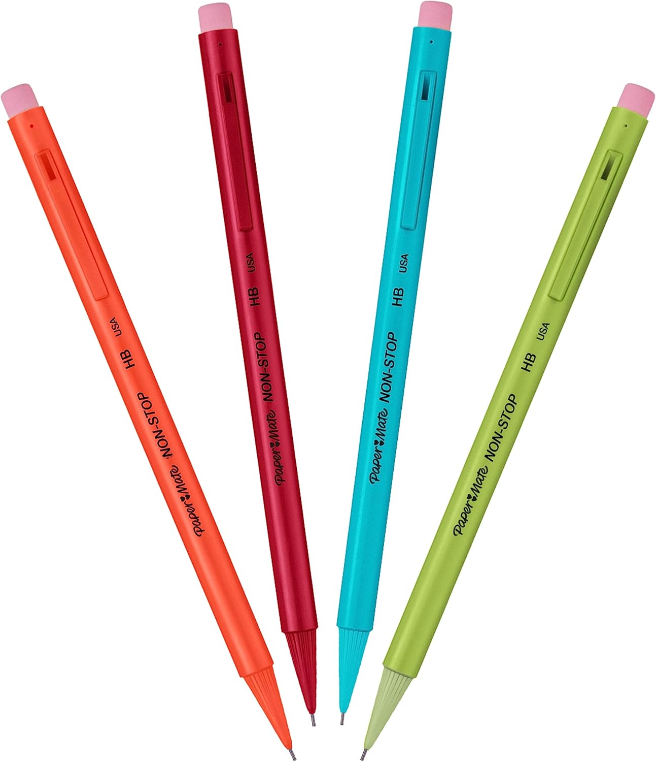 Paper Mate Portaminas sin parar  0.028 in  HB #2  Varios colores de barril de neón  4 unidades