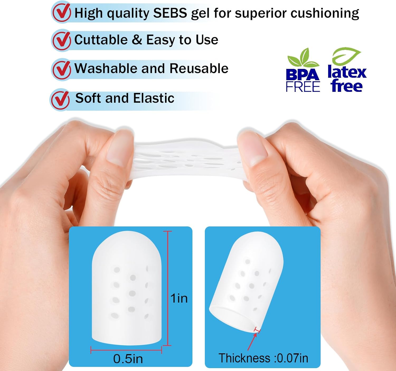 Protector de dedos de los pies, (20 unidades), transpirable, funda de gel para los dedos, ideal para ampollas, callos, dedos en martillo, pérdida de