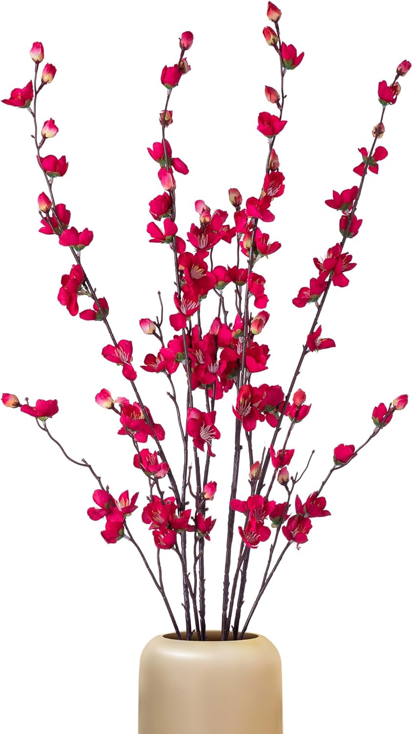 Ammyoo 4 piezas de flores artificiales de ciruelo, arreglos de ramas de cerezo de seda falsa para boda, oficina, fiesta, hotel, patio, hogar,