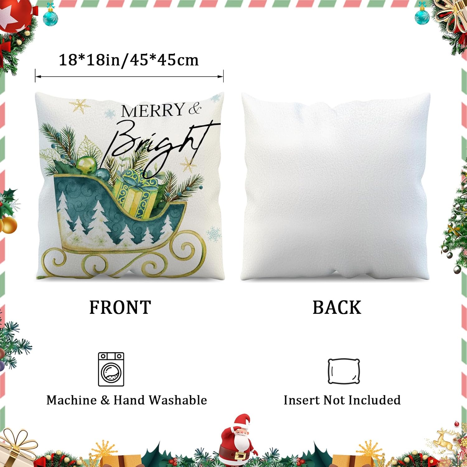 APROPHIC Juego de 4 fundas de almohada de árbol de Navidad de 18 x 18 pulgadas, decoración del hogar, Navidad, eucalipto, camión, copos de nieve