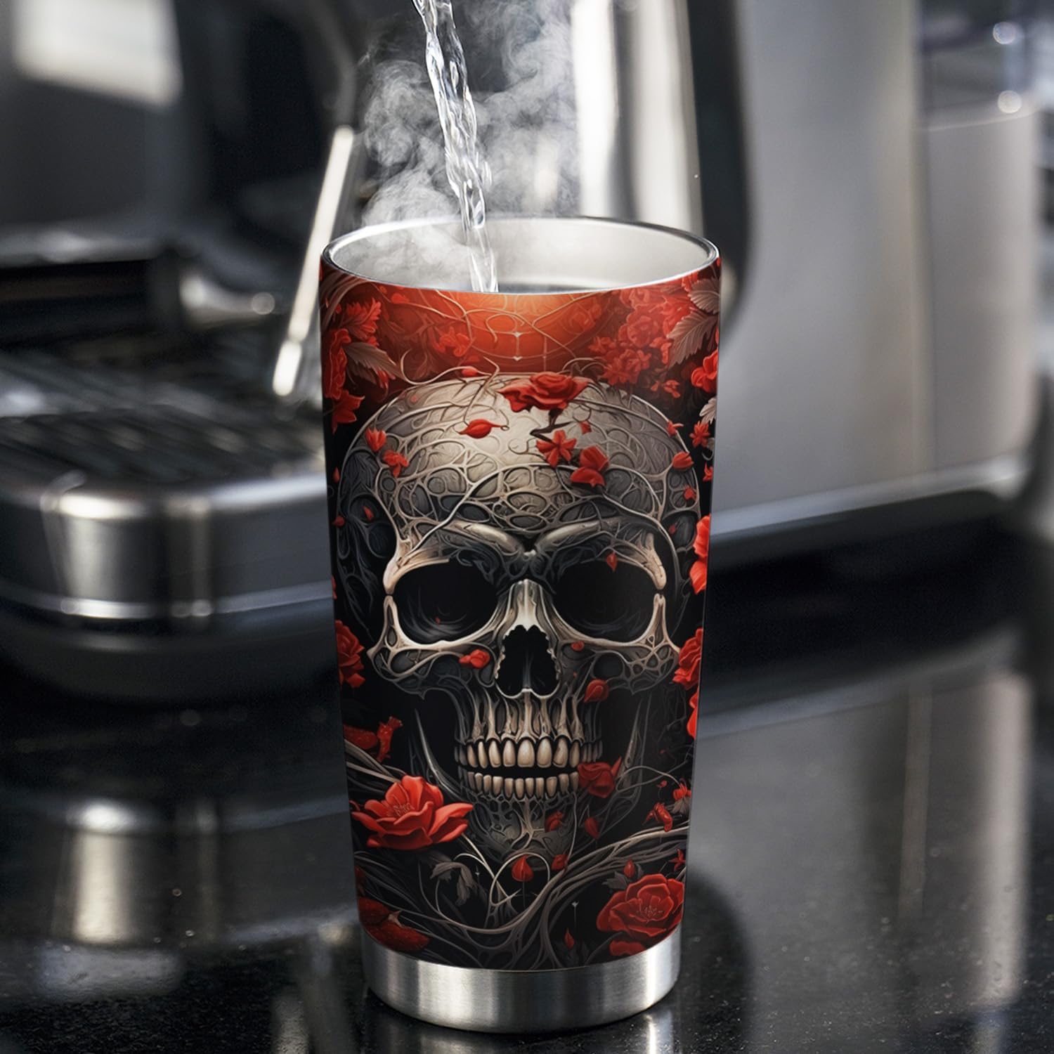 Vaso de Halloween de 20 onzas  Vaso de calavera  Vaso de calavera de calabaza de Halloween, taza de viaje aislada con tapa, termo de café para