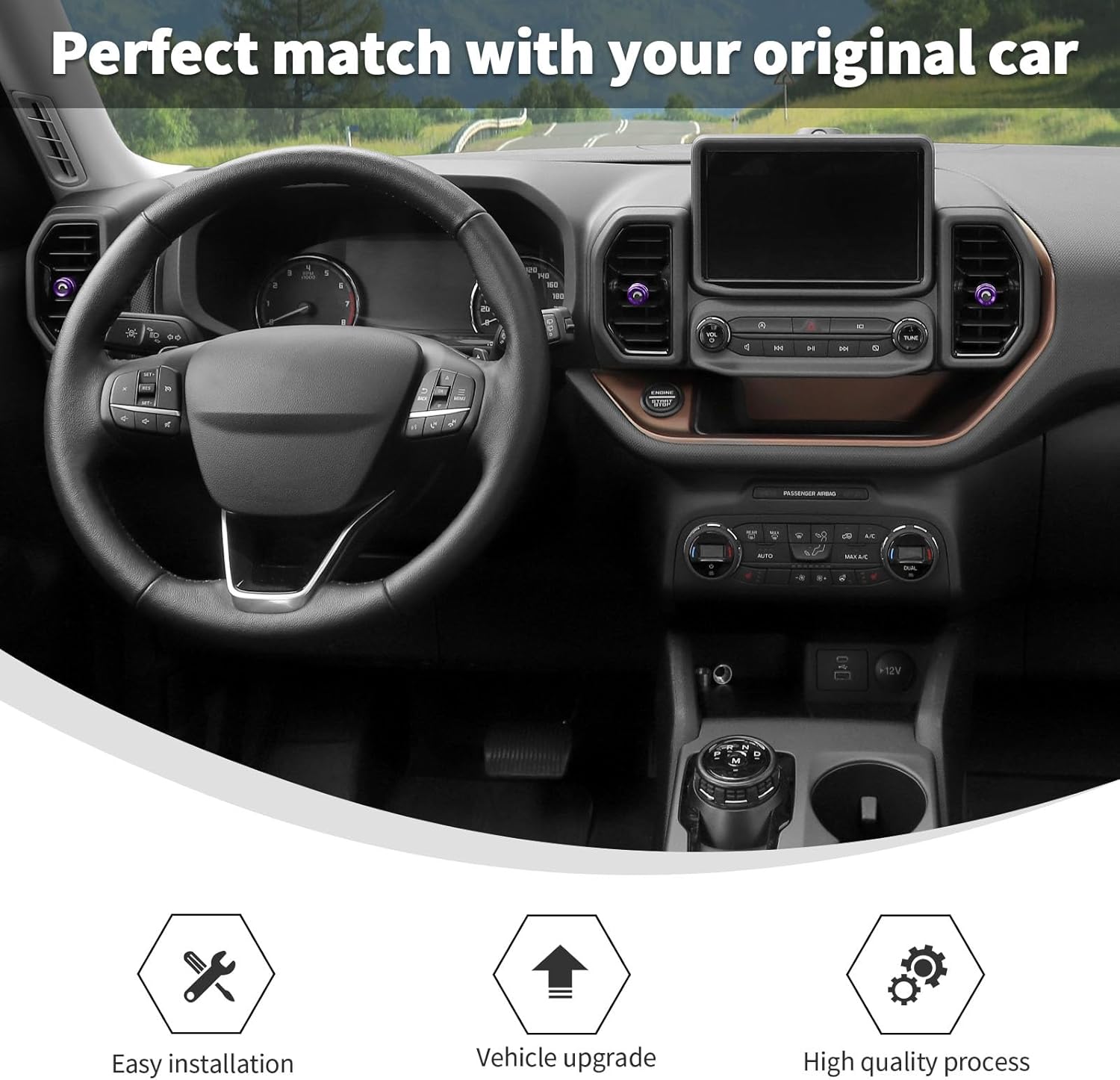 Linskip Fundas de aluminio para perilla de ventilación compatibles con Ford Bronco Sport 2021 2022 2023 2024, kit de molduras de perilla de