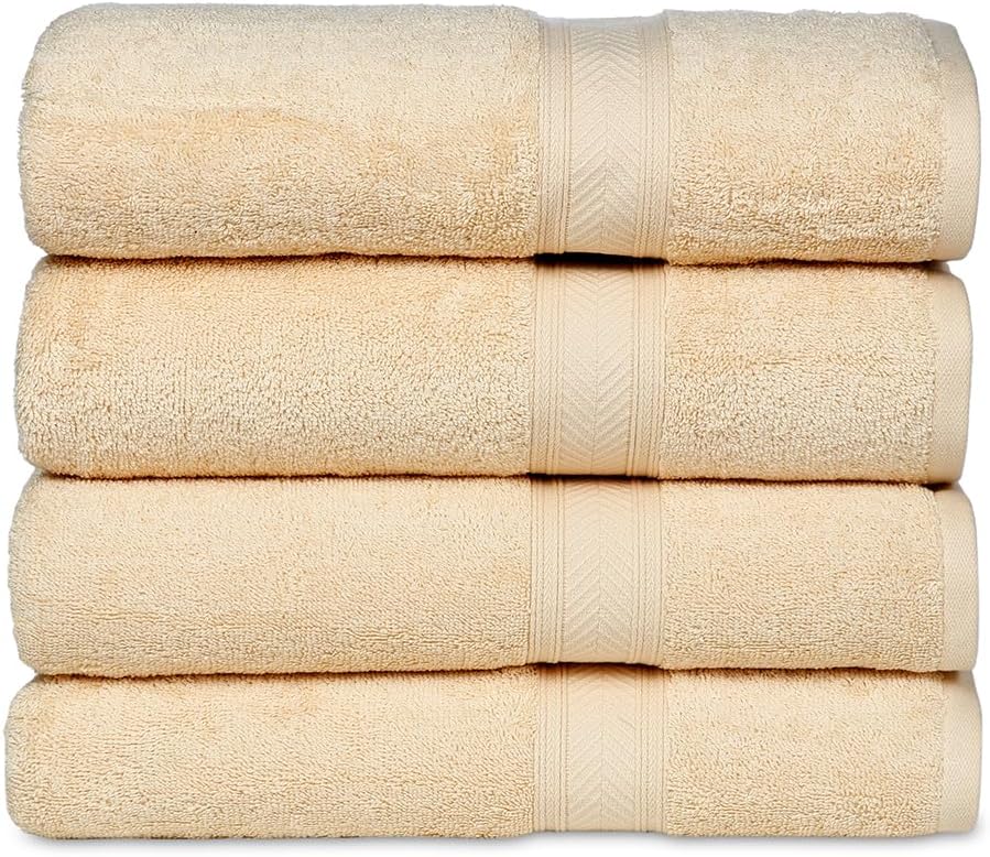 Paquete de 4 toallas de baño (27 x 54), 100% algodón puro, toallas de baño de lujo, ligeras y altamente absorbentes, toallas de secado rápido para