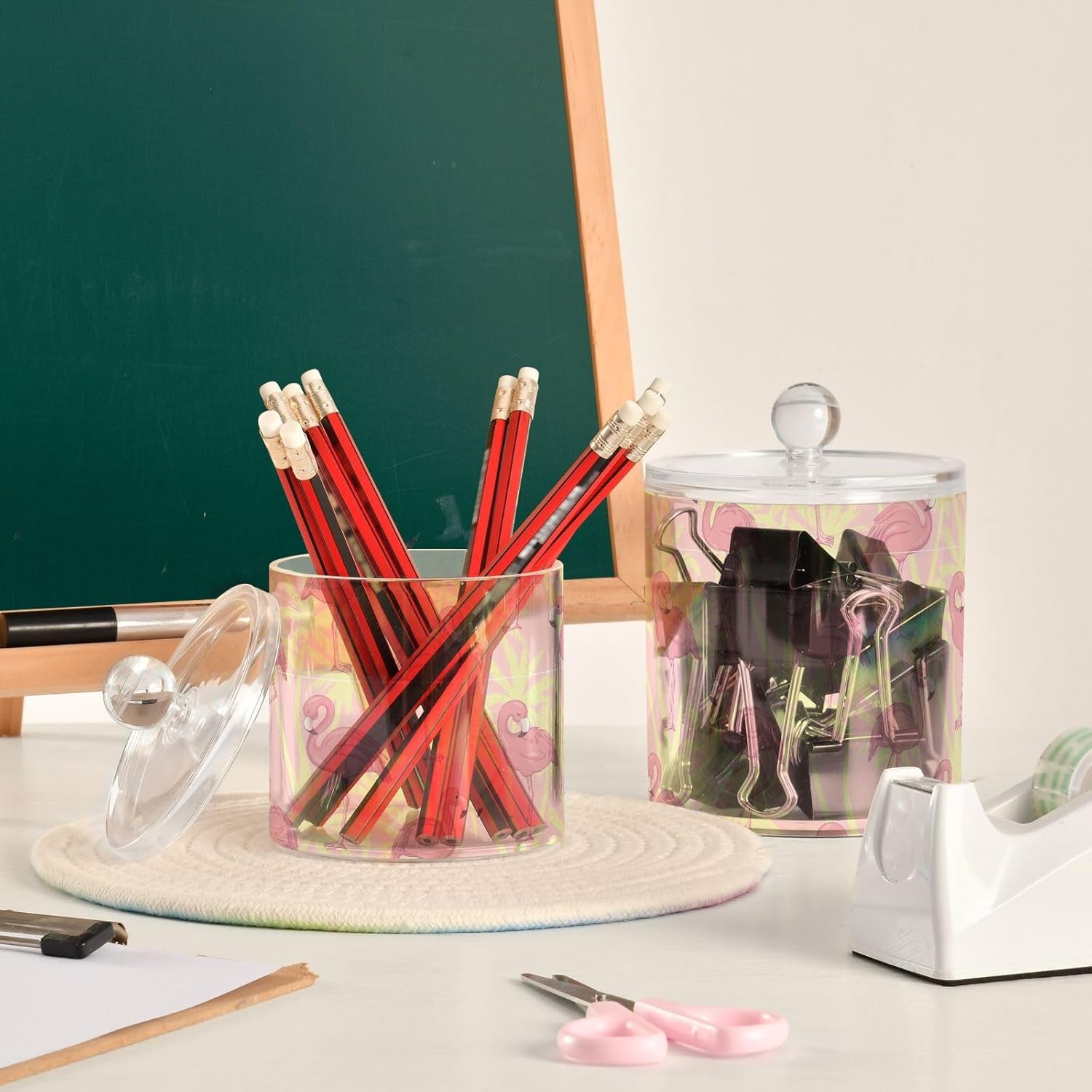Flamingos Jars with Lids Small Jars Bathroom Storage Containers Canisters Floss Pick Holder for Dorm Room Essentials for College Students Girls