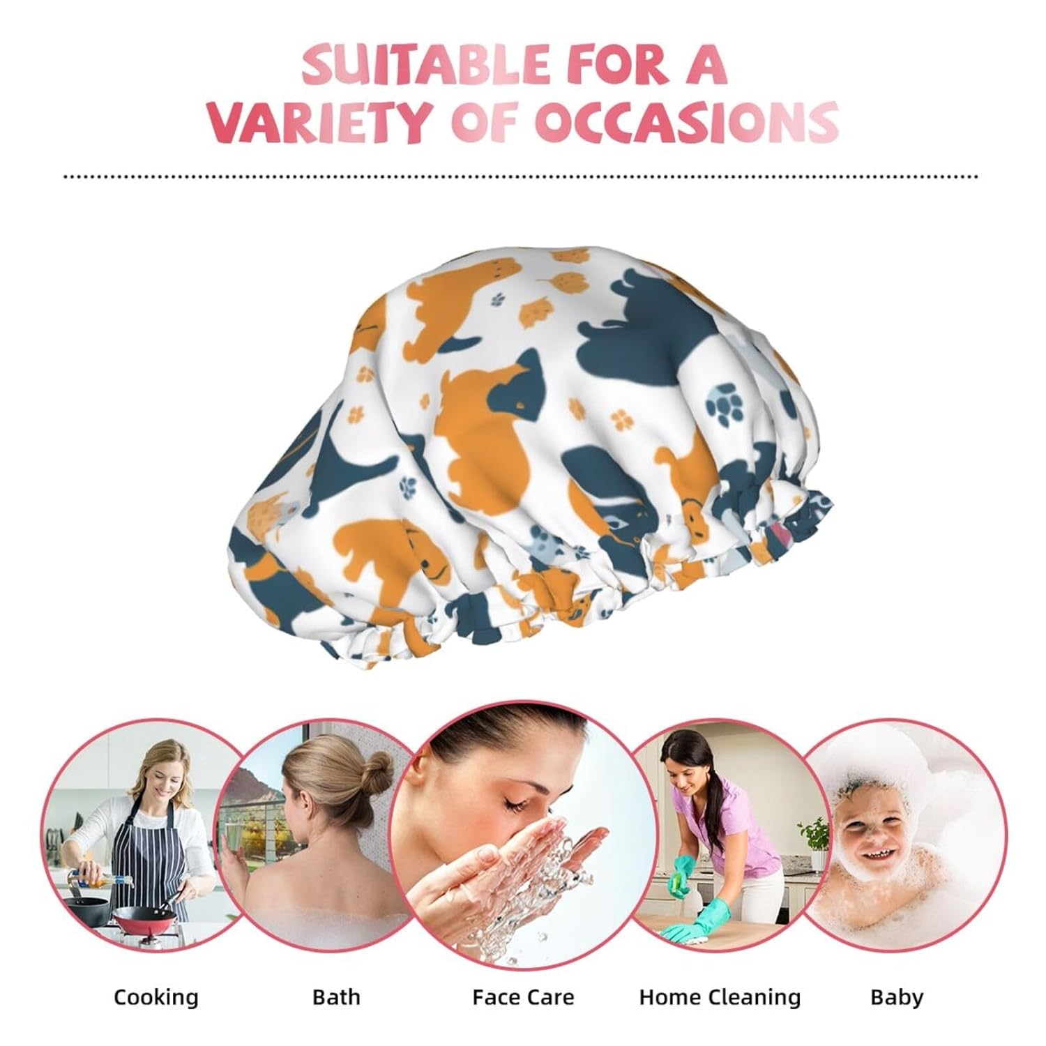 Gorros de ducha dobles para mujer, reutilizables, impermeables, para ducha, con patrones impresos, gorras de baño para todas las longitudes de