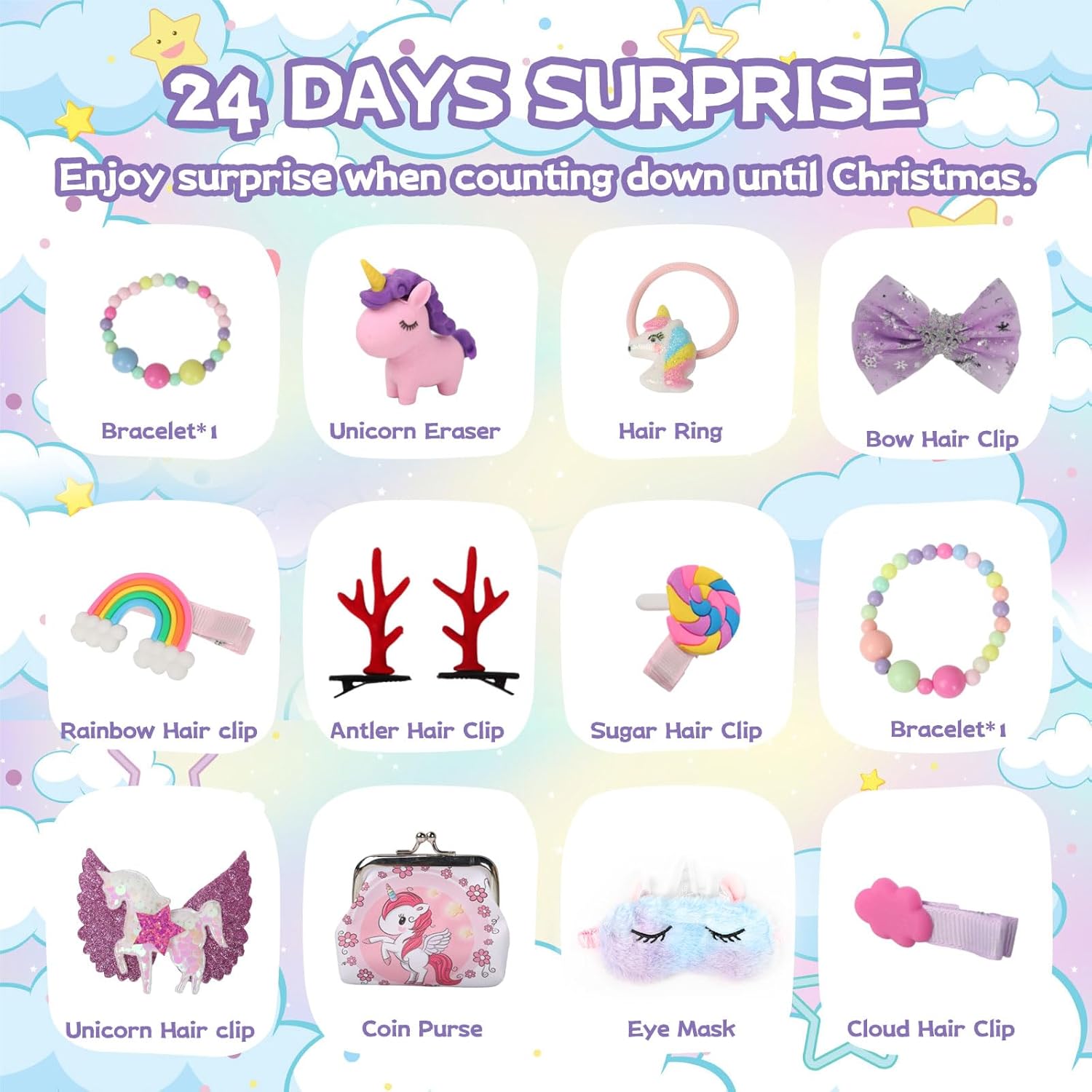 Calendario de Adviento 2023 para niñas, regalos de unicornio para niña, caja de cuenta regresiva de 24 días, calendario de cuenta regresiva, regalos