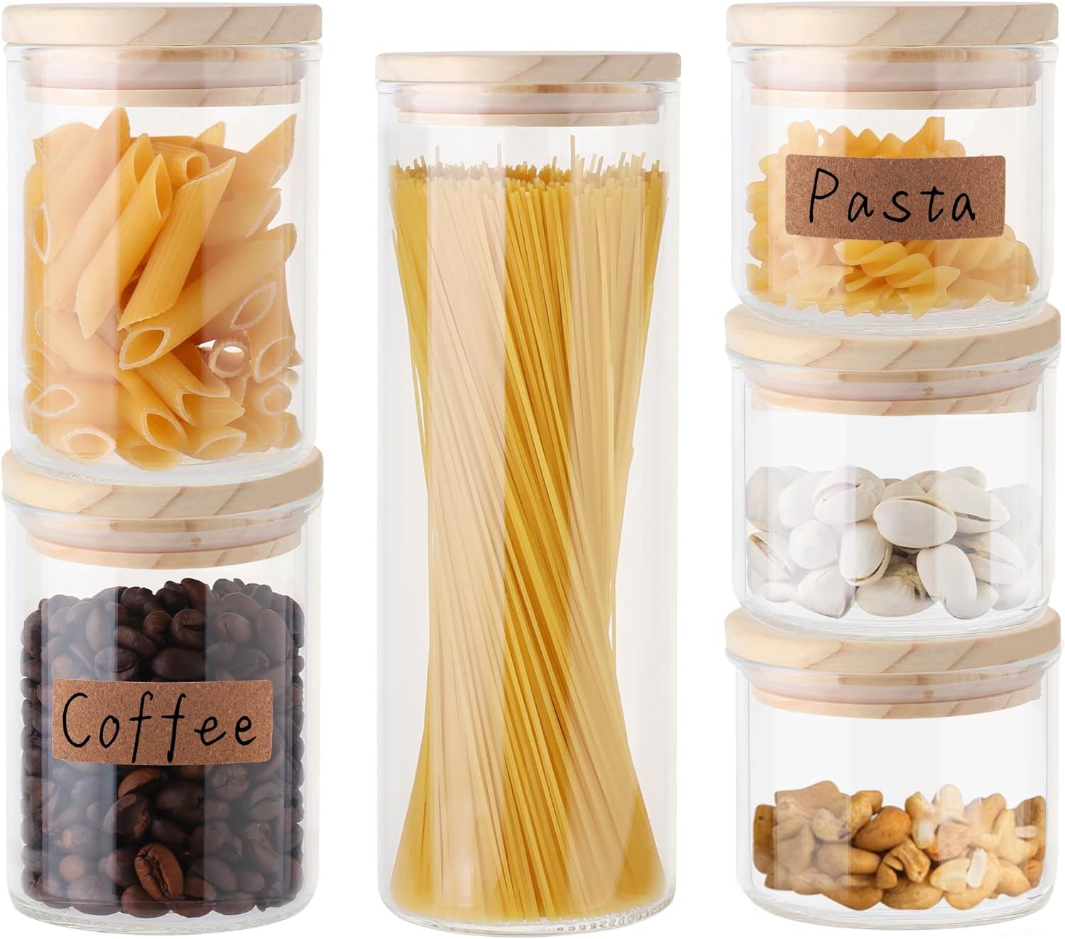 Utile Juego de 6 frascos de vidrio grueso para alimentos con tapa, 21.3 fl oz-3PCS, 33.0 fl oz-2PCS, 62.6 fl oz-1PC, recipientes herméticos de