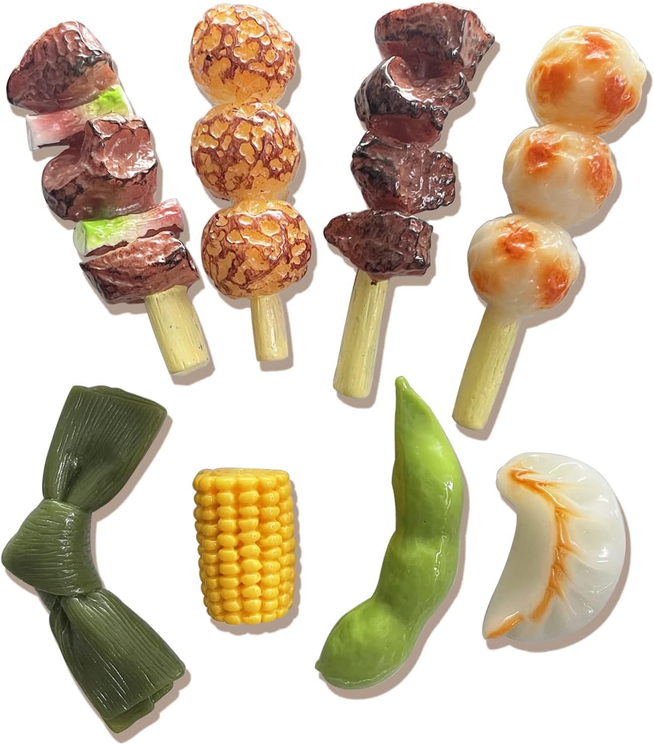 Bonitos imanes para refrigerador, paquete de 8 divertidos imanes para nevera, brochetas de simulación, imanes de comida 3D, imanes kawaii para