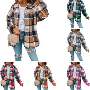 Wankang Camisas de franela a cuadros para mujer 2023, manga larga, casual, con solapa, abotonada, chaqueta de tartán, chaqueta suelta para otoño Wankang Camisas de franela a cuadros para mujer 2023, manga larga, casual, con solapa, abotonada, chaqueta de tartán, chaqueta suelta para otoño