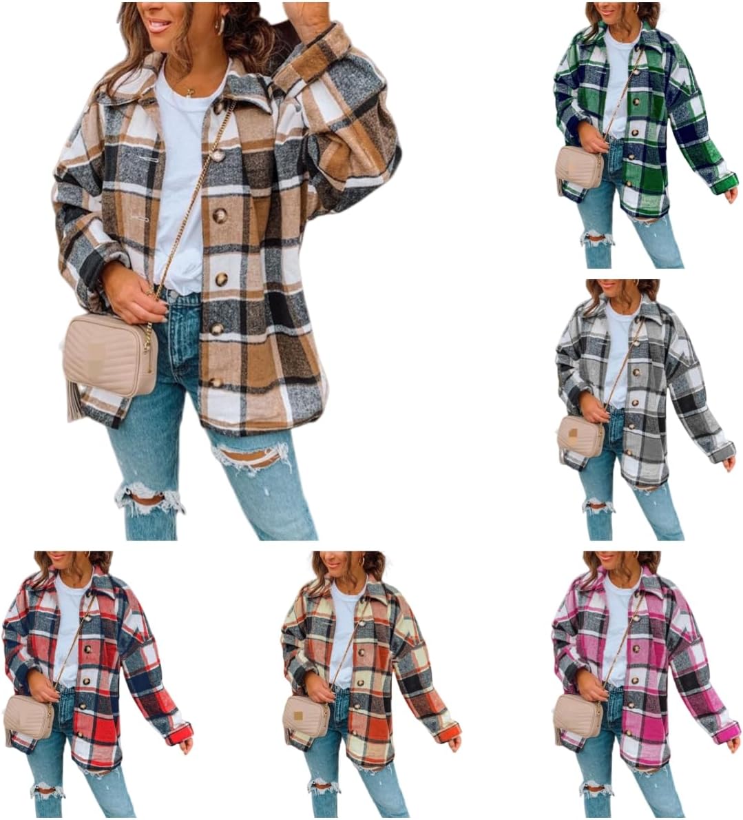 Wankang Camisas de franela a cuadros para mujer 2023, manga larga, casual, con solapa, abotonada, chaqueta de tartán, chaqueta suelta para otoño