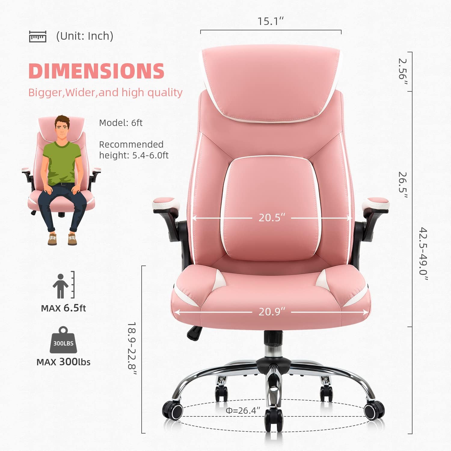 YAMASORO Silla ejecutiva ergonómica de oficina con respaldo alto, silla de escritorio para computadora de hogar con brazos abatibles acolchados,
