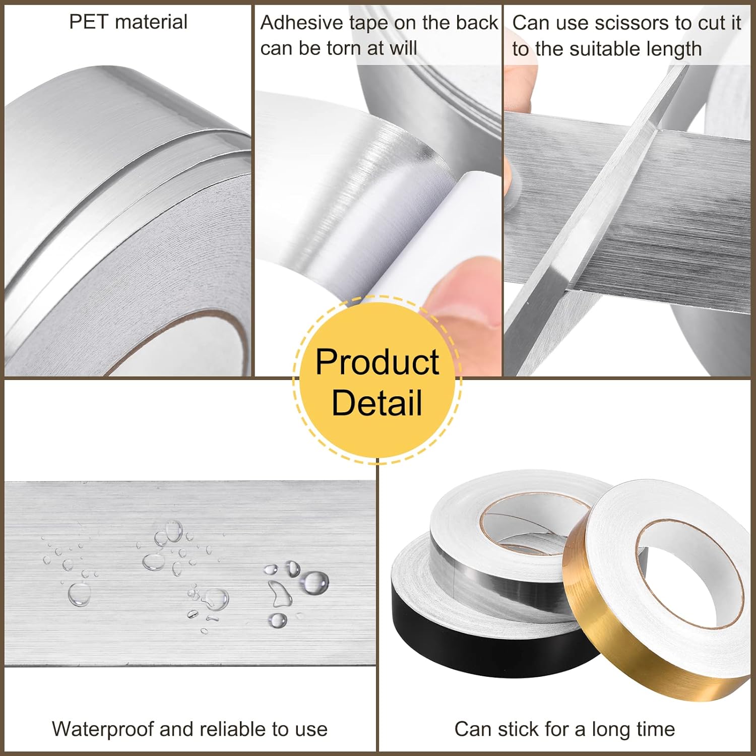 uxcell Adhesivo autoadhesivo de aluminio de 1.18 pulgadas x 164 pies, tira de cinta adhesiva impermeable para pared, gabinete, cocina, color plateado