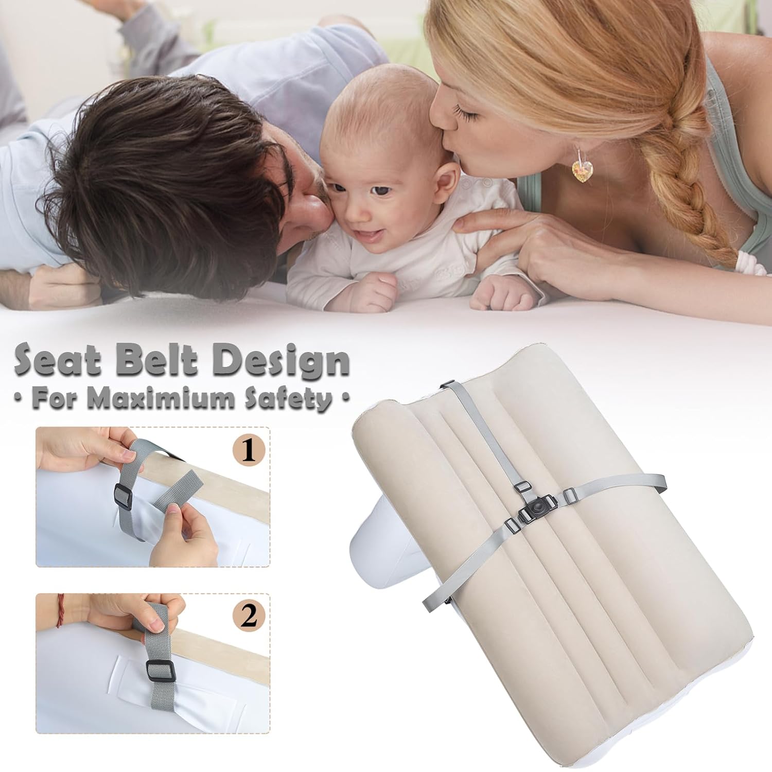 FACULX Cama de viaje para niños pequeños, cama inflable de avión para niños pequeños con cinturón de seguridad y bomba, colchón de aire inflable