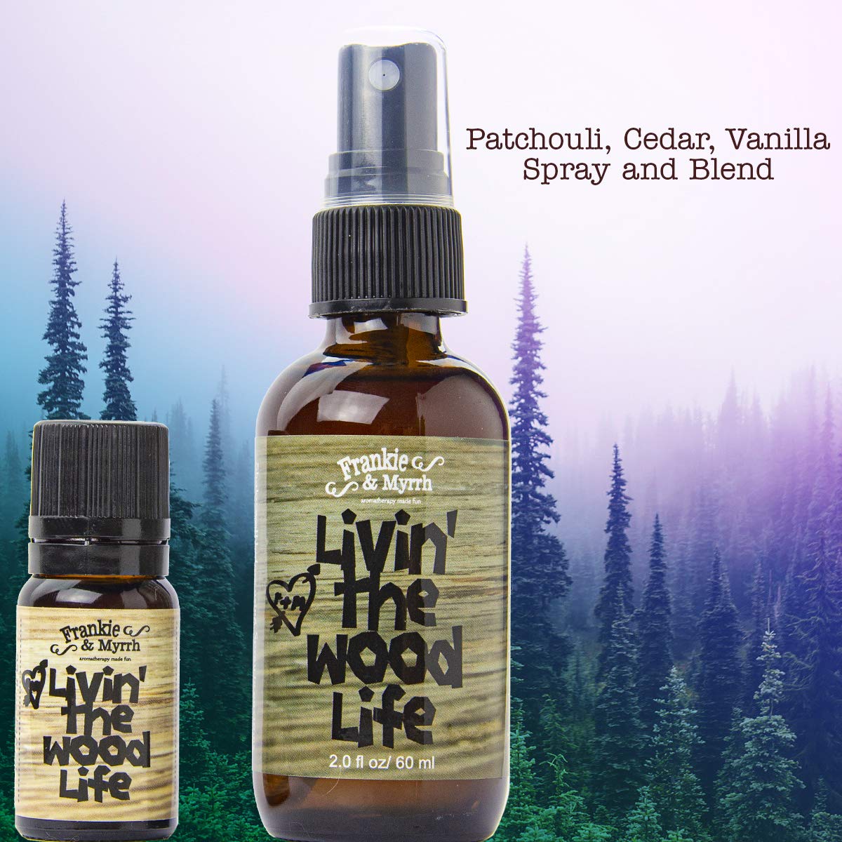 Frankie & Myrrh Livin’ The Wood Life Spray de aromaterapia – Pachulí, vainilla, sándalo, cedro. Aceite esencial de relajación y meditación. Aceites