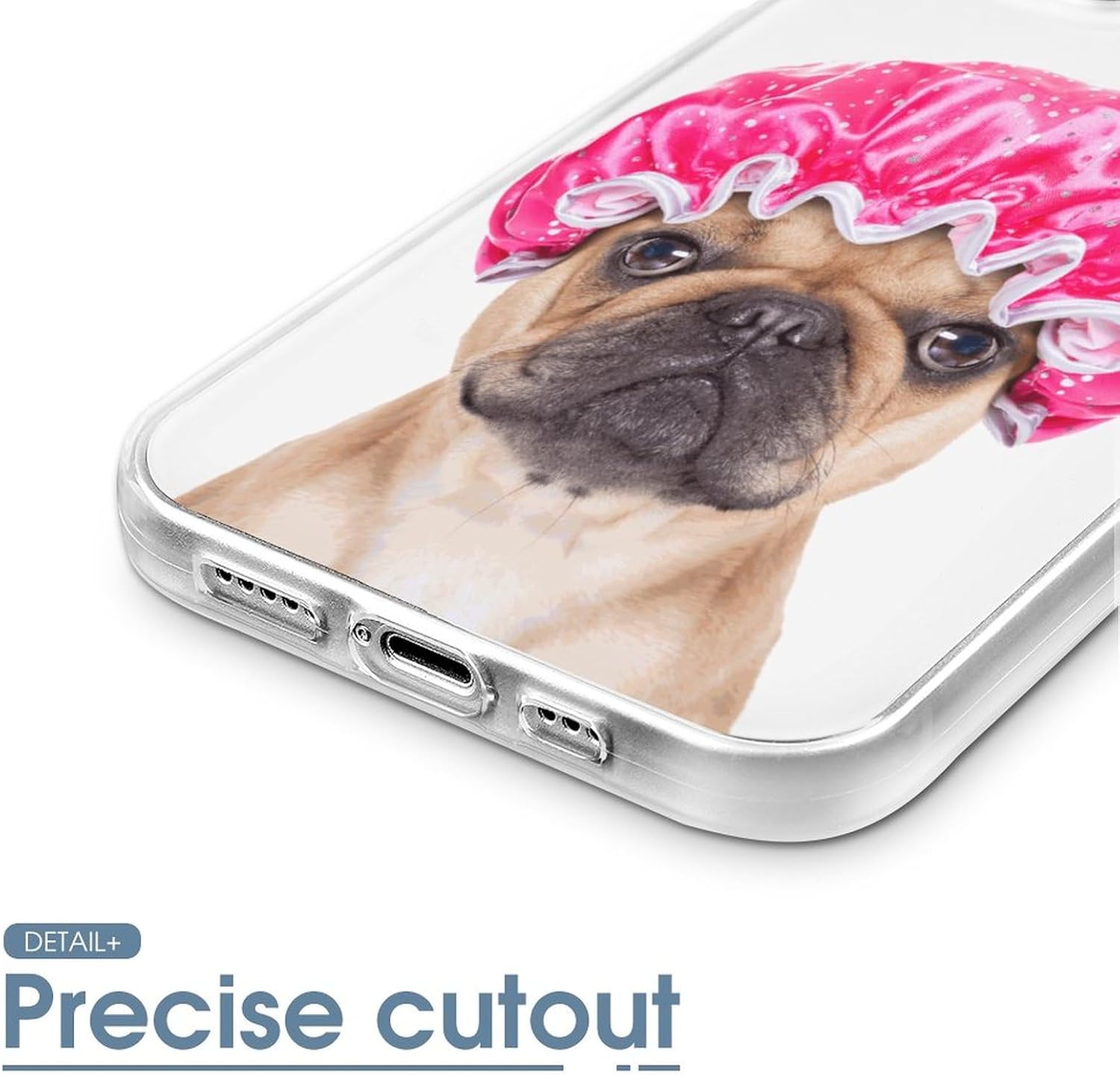 Funda compatible con iPhone 15 Pro Max con bonito estampado de bulldog francés, a prueba de golpes, funda delgada de TPU para mujeres, hombres,