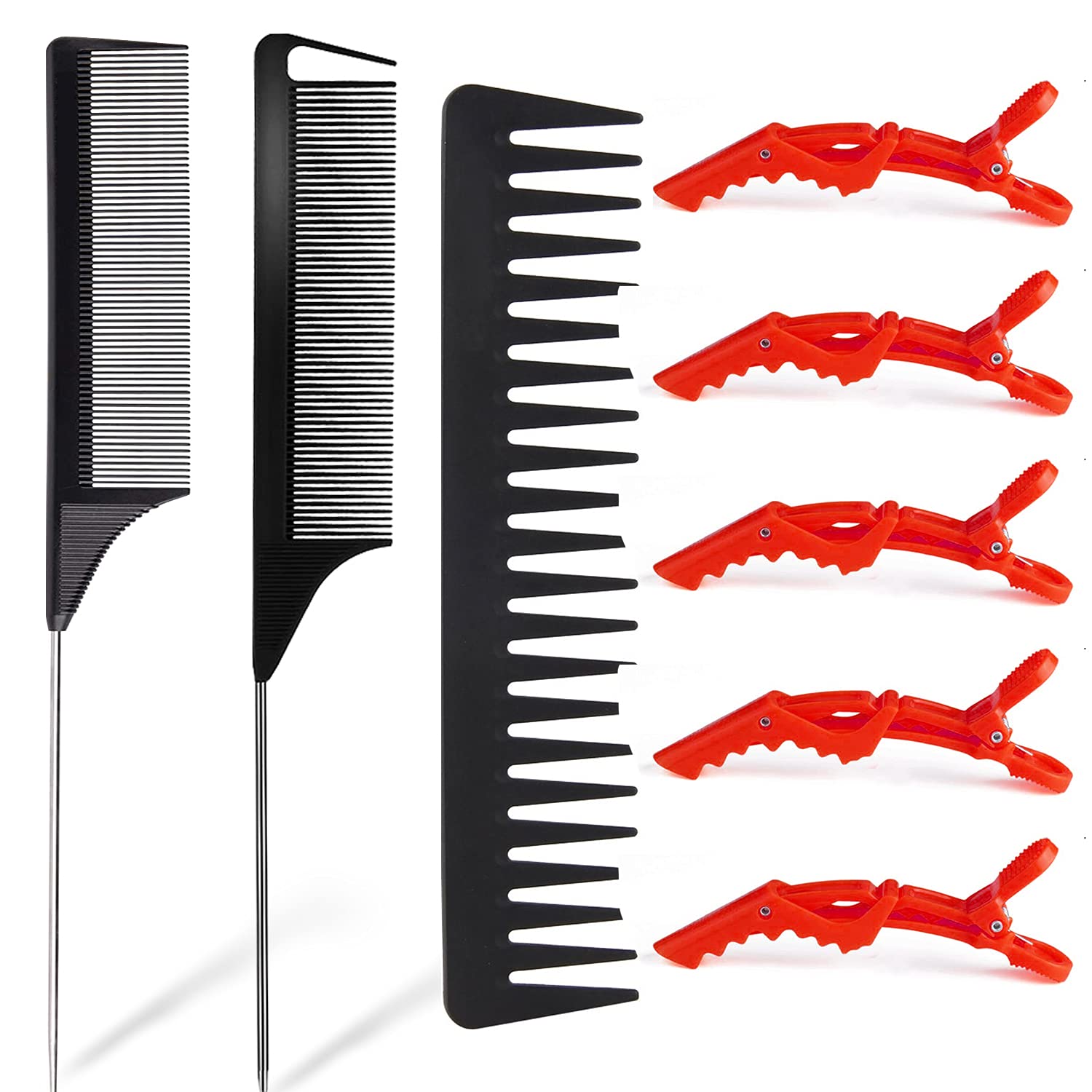 Peine de separación para trenzas, peine de fibra de carbono, peine de cola de ratón, peine de acero inoxidable, peine de dientes anchos, peine