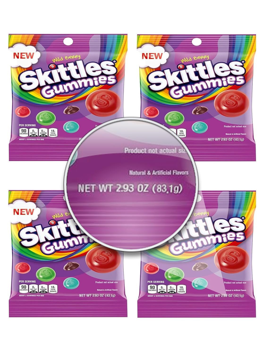 Skittles Wild Berry Gummy Candy, bolsa de 2.93 onzas (paquete de 4)
