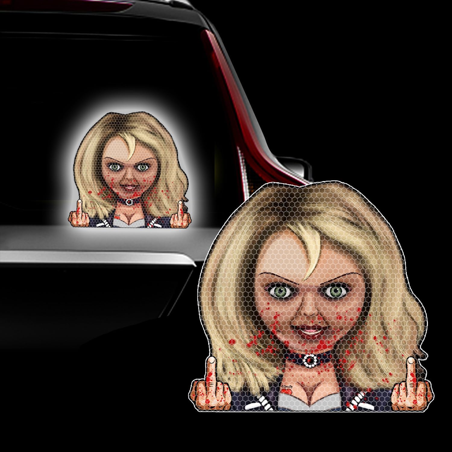 Adhesivo reflectante de Halloween con el dedo medio para automóviles, personajes de películas de terror 3D, vinilo para mirar al auto, para ventana,