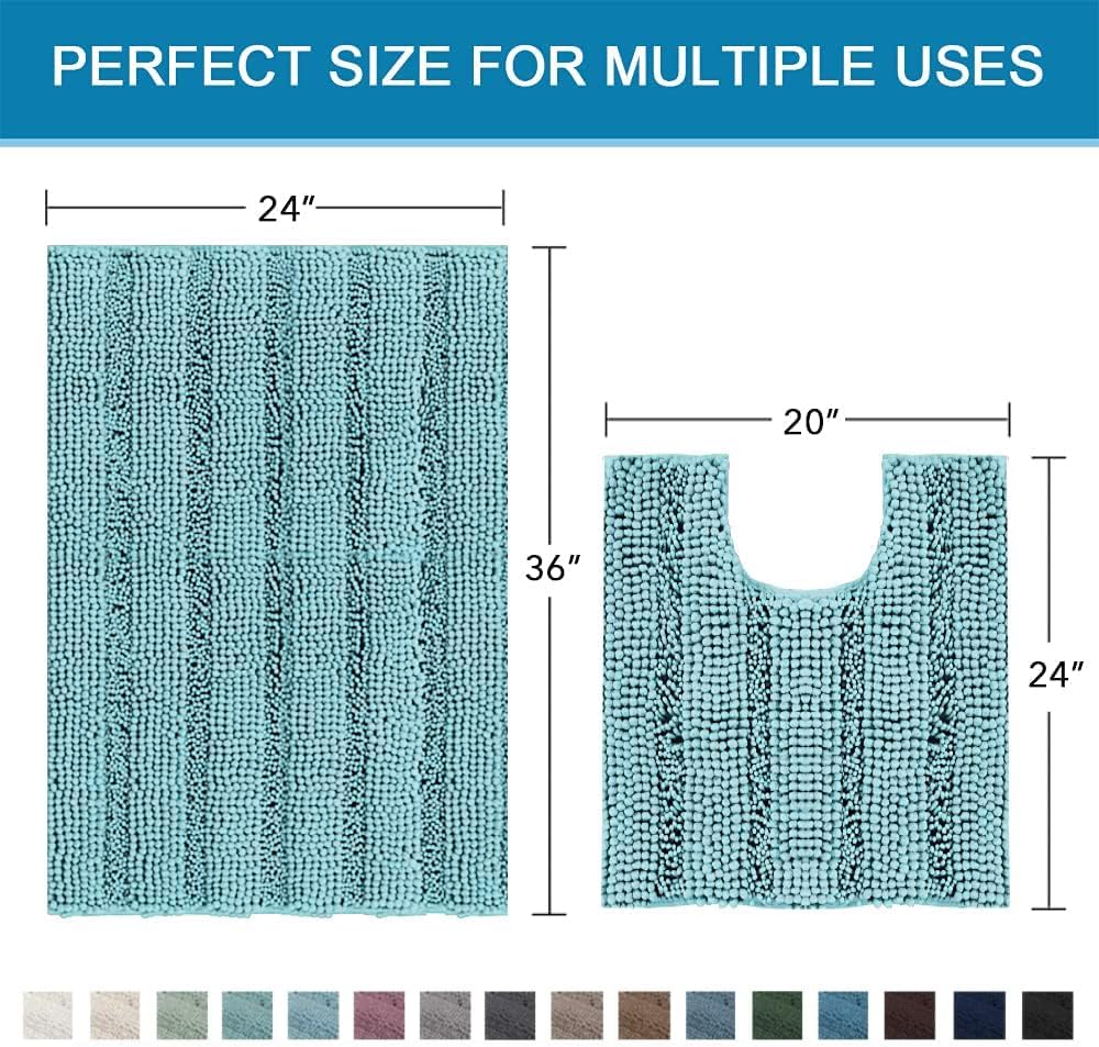 H.VERSAILTEX Juego de 2 alfombras de baño de contorno de baño, tapetes de baño antideslizantes, ultra gruesas, absorbentes de agua, a rayas (36 x 24