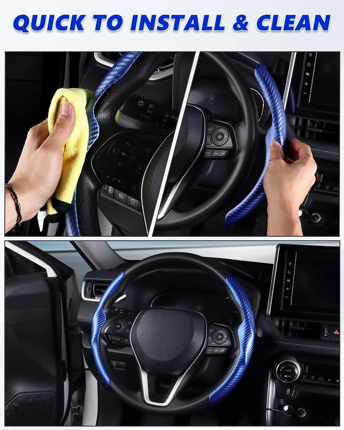 Karltys Funda para volante, 2 unidades, color azul, de fibra de carbono, antideslizante, cálida en invierno, agarre segmentado para volante,