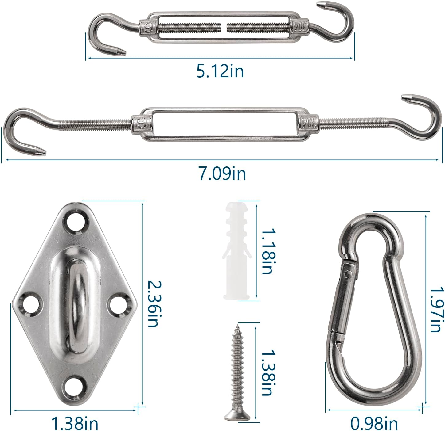 Juego de accesorios de parasol M6 de alta calidad, kit de accesorios de acero inoxidable 304 resistente para toldos, accesorios de fijación