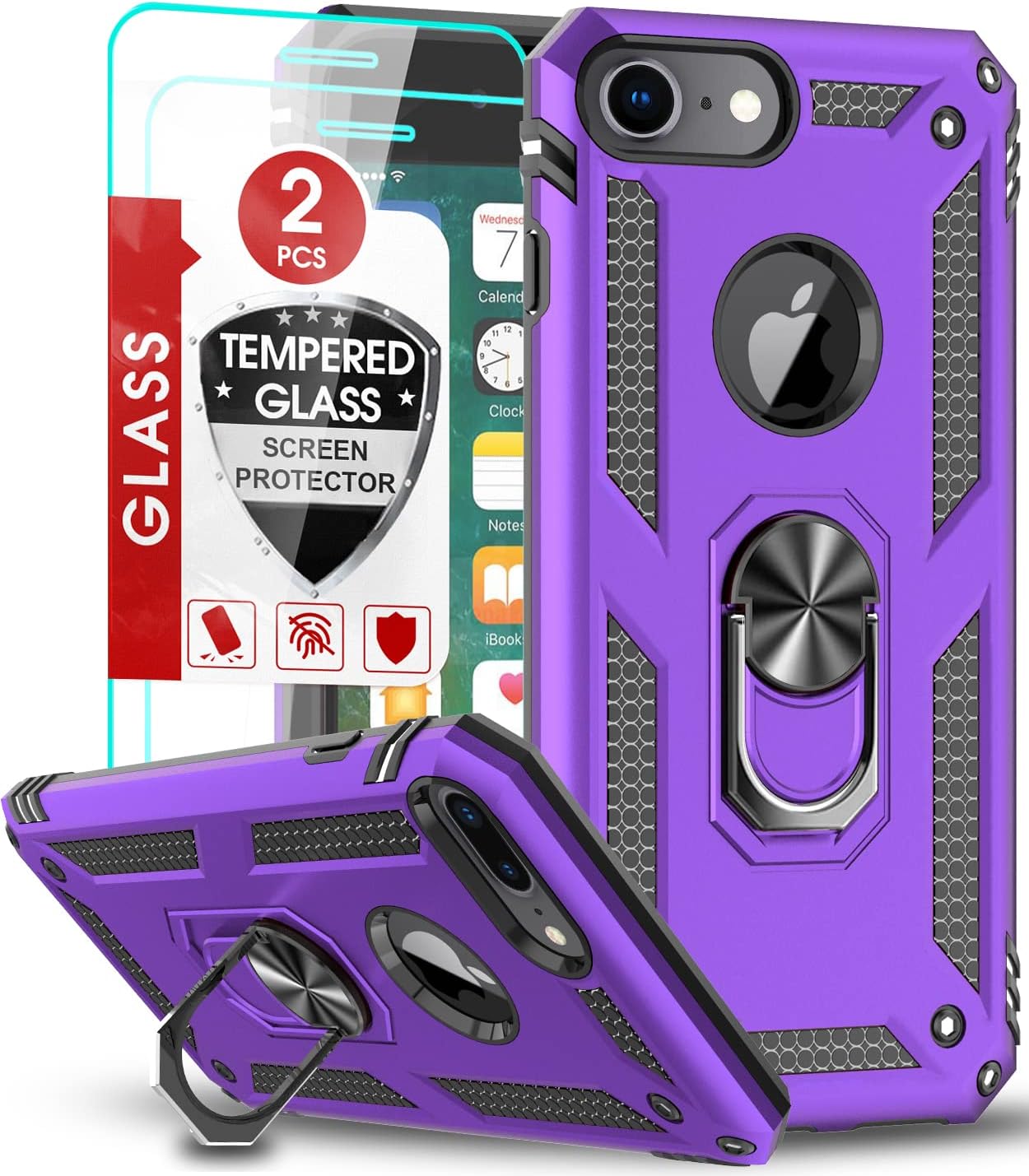 Funda LeYi para iPhone 6S6, funda para iPhone 7, funda para iPhone 8, armadura de grado militar de doble capa con soporte giratorio de 360 grados