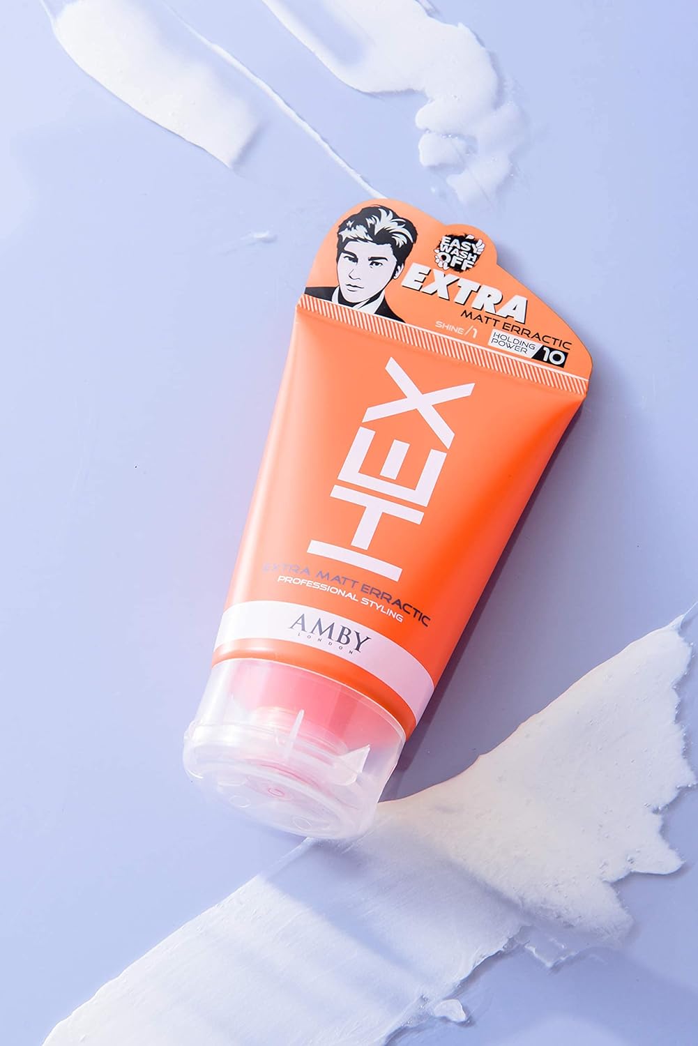 HEX Amby – Cera para el cabello para hombres, cera extra mate, Erractic, 3.5 onzas (3.53 oz) con fuerte sujeción duradera, acabado seco mate no