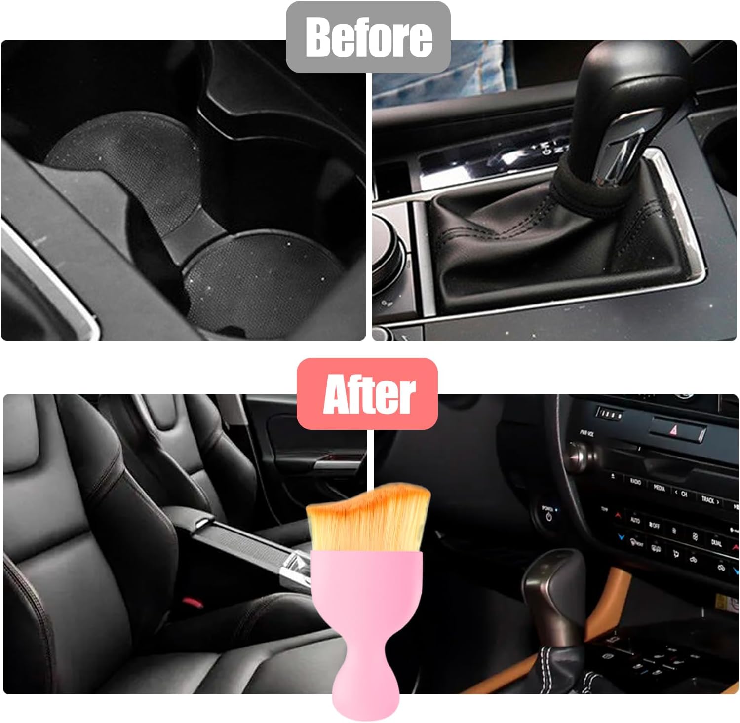 1 cepillo de limpieza interior del automóvil, cepillo para polvo, cepillo de belleza con detalle de cerdas suaves, salida de aire acondicionado,