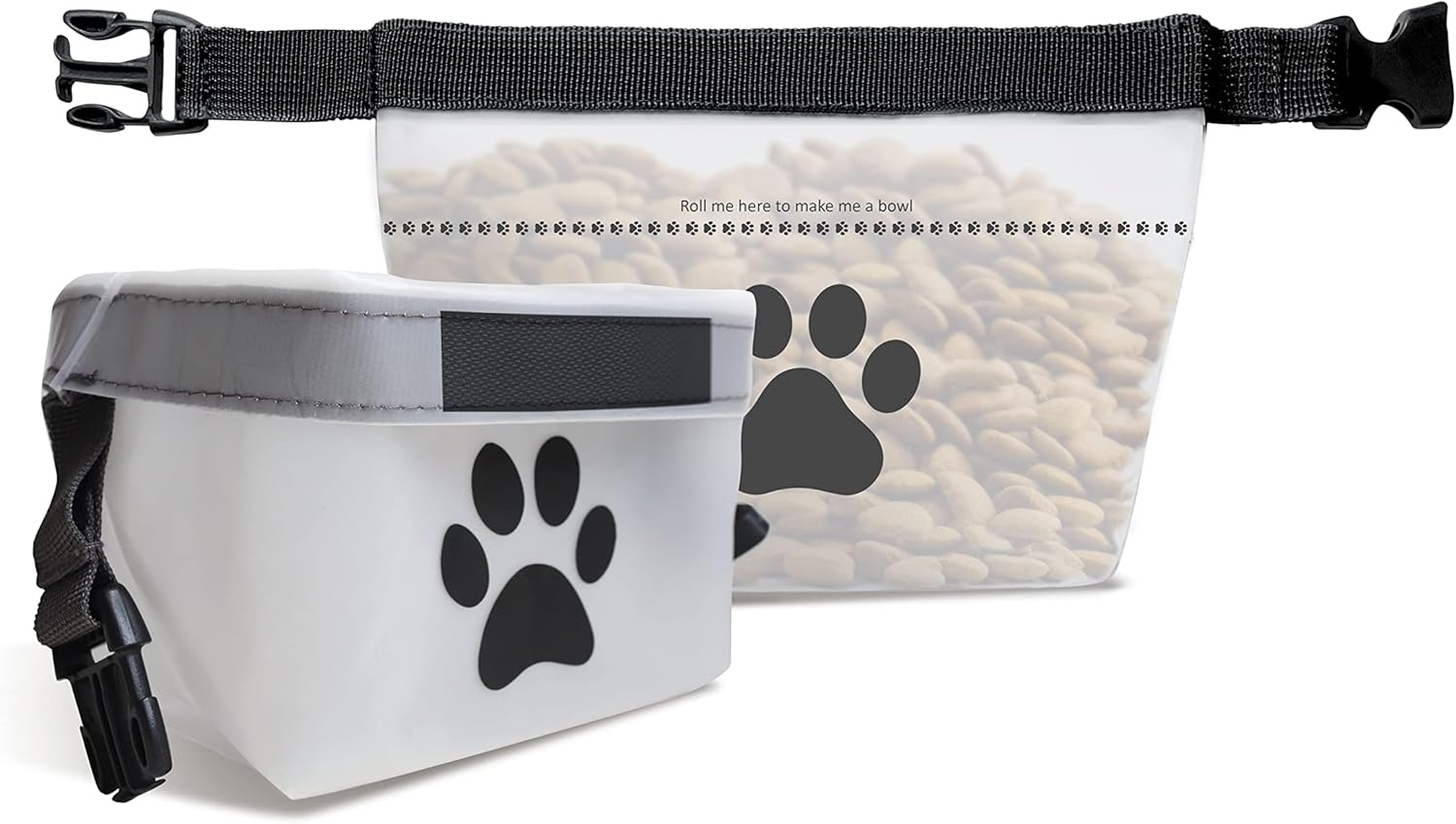 rezip Clip N’ Go Pet Bowl – Paquete de 2 bolsas plegables portátiles de almacenamiento de alimentos para perros y cuenco de alimentaciónagua, sin