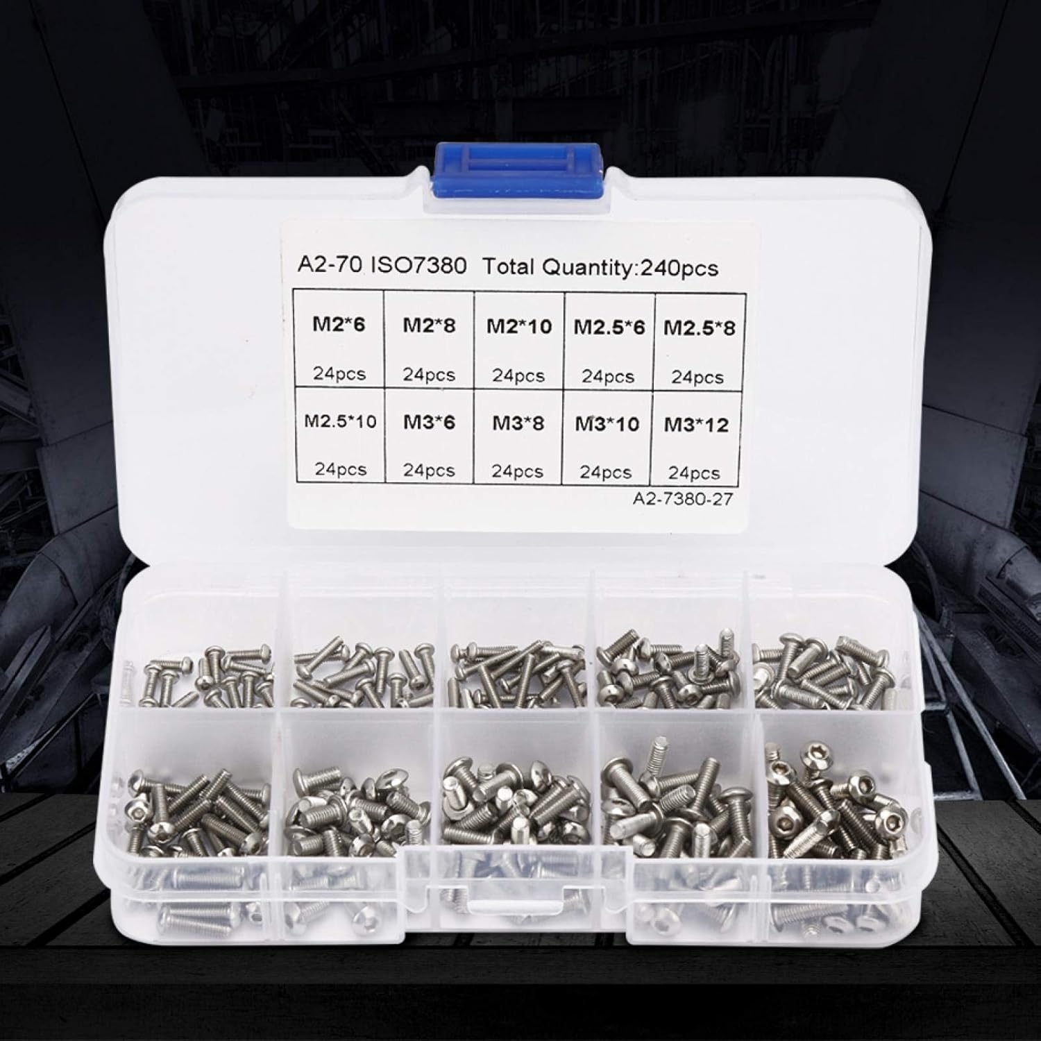 Juego de 240 tornillos hexagonales M2x6 M2x8 M2x10 M3x6 M3x8 M3x10 M3x12 M2.5×6 M2.5×8 M2.5×10 Juego de tuercas hexagonales de acero inoxidable con