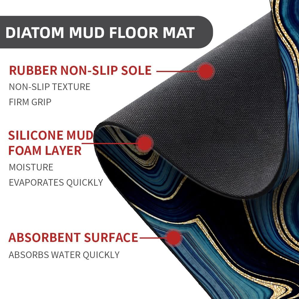 Tapete de baño de piedra de tierra de diatomeas súper absorbente, alfombras de baño de secado rápido con mármol azul, tapete de baño antideslizante,