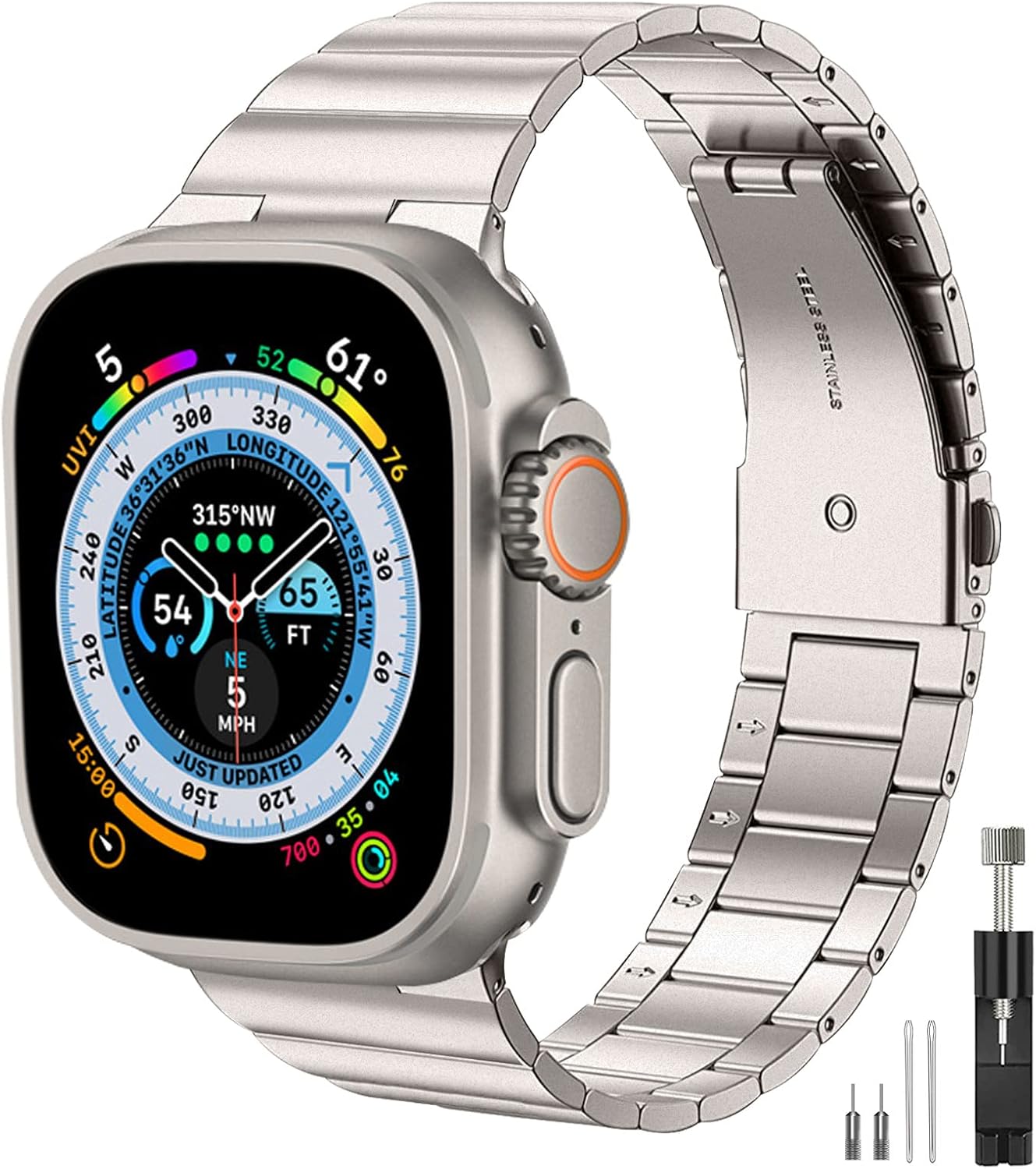 Correa de acero inoxidable para Apple Watch Ultra Band 1.929 in, correa de metal para iWatch 8 Ultra 1.929 in Series Banda de reloj de gama alta
