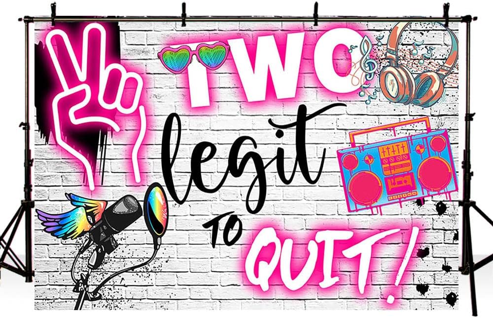 SENDY Two Legit to Quit – Telón de fondo de segundo cumpleaños para niña, decoraciones de fiesta de hip hop, luces de neón rosas, graffiti, pared de
