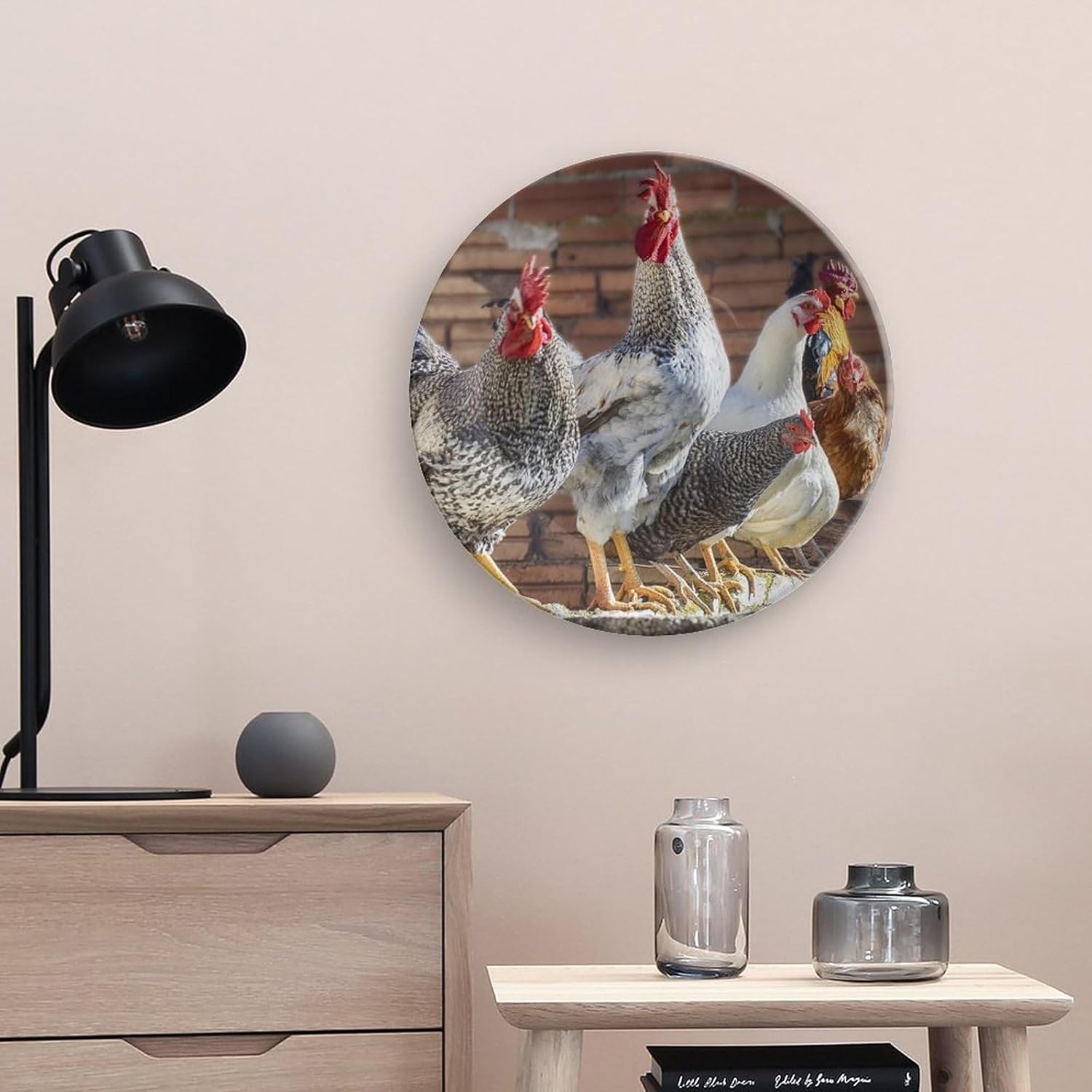 Plato decorativo para exhibición, gallinas de granja, pájaros, plato de gallinero, platos de postre de cerámica, platos conmemorativos con soporte,