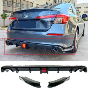Compatible con difusor trasero de aleta de tiburón negro brillante Honda Civic Sedan 2022-2024 con luz de freno LED y divisores laterales Compatible con difusor trasero de aleta de tiburón negro brillante Honda Civic Sedan 2022-2024 con luz de freno LED y divisores laterales