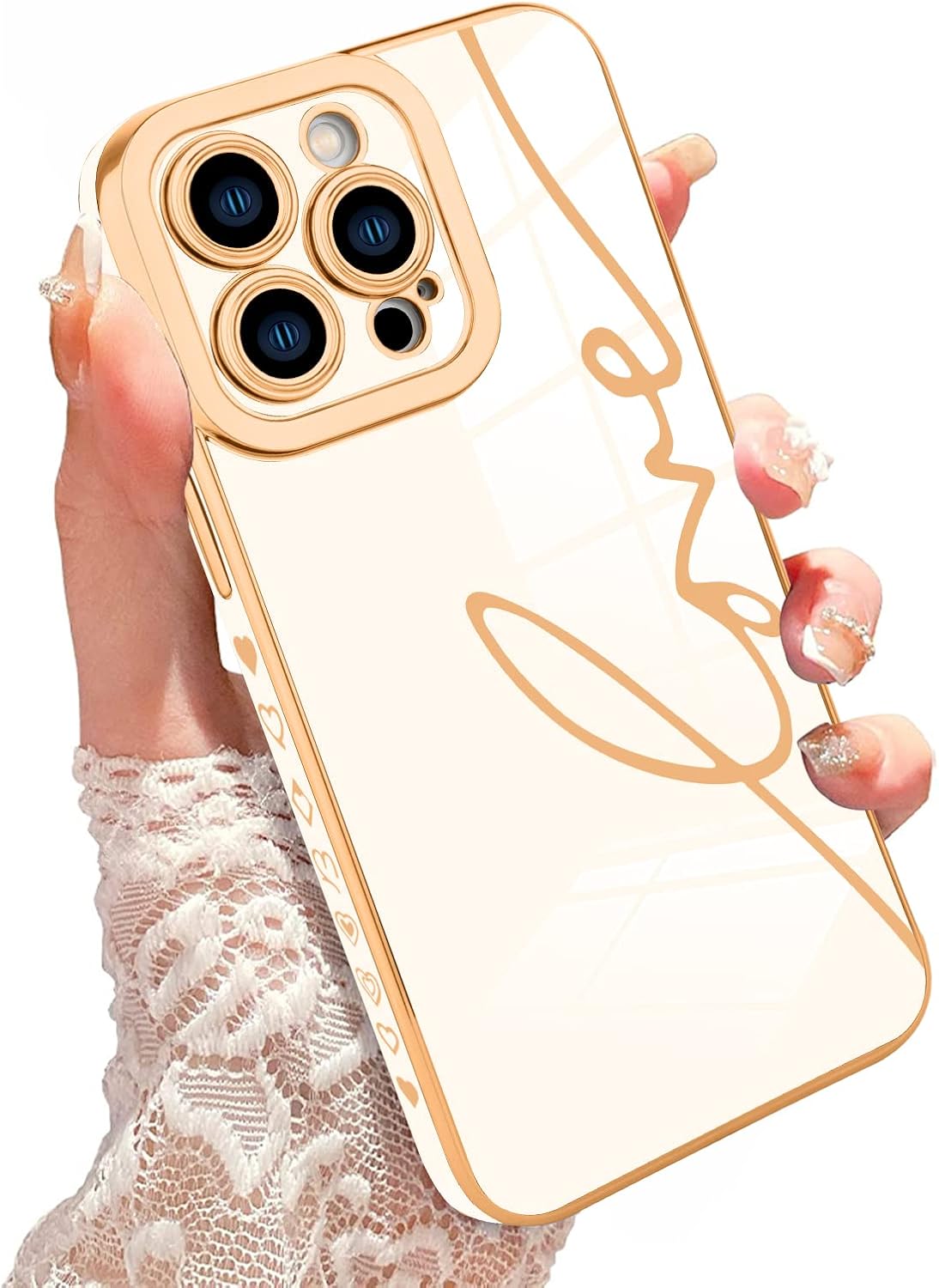 Fiyart Diseñada para iPhone 14 Pro Max, bonita funda chapada en amor para mujeres y niñas, con protector de pantalla, protector de cámara, cubierta