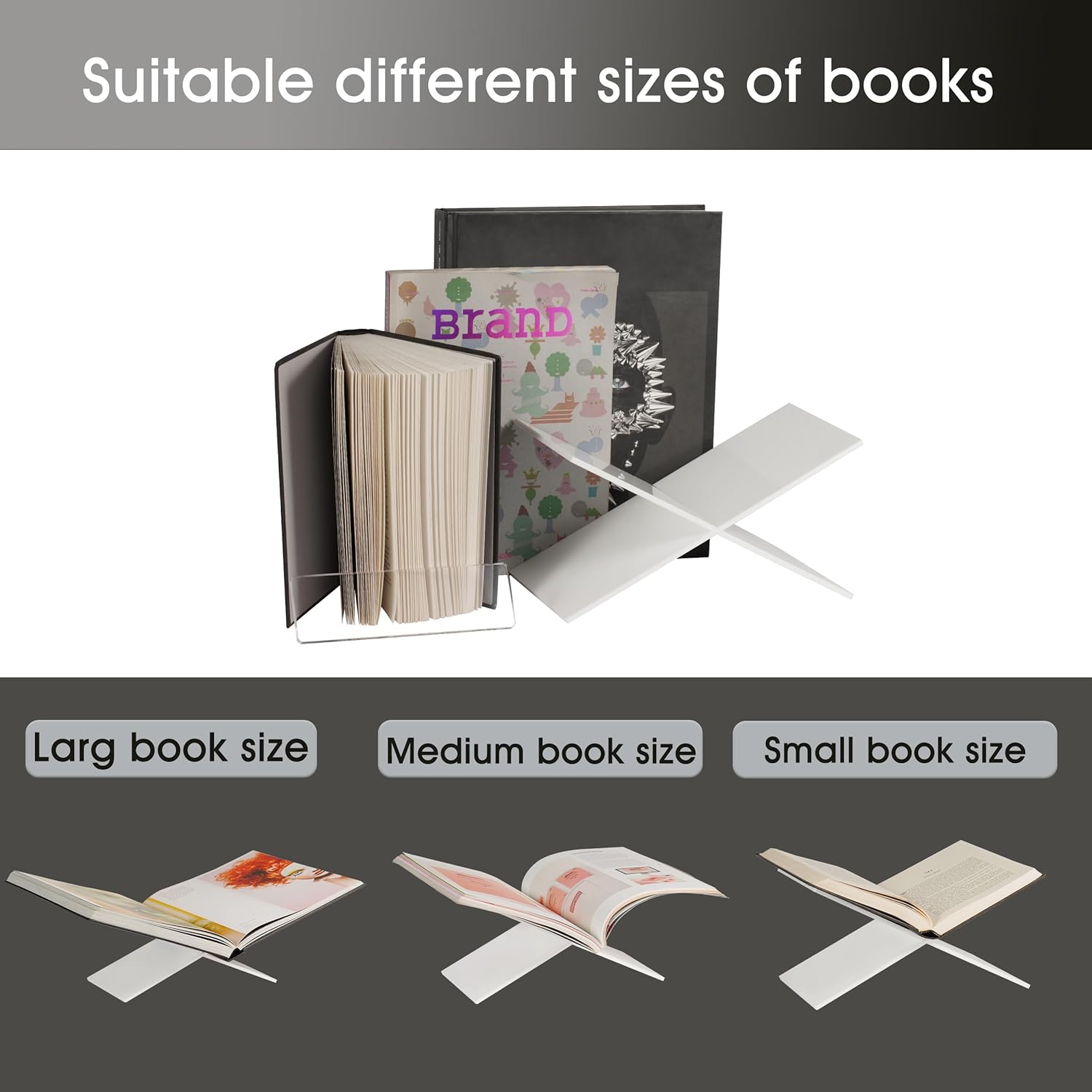 Soporte para libros de acrílico transparente, soporte abierto de lectura transparente con pisapapeles, perfecto para libros de cocina, revistas y