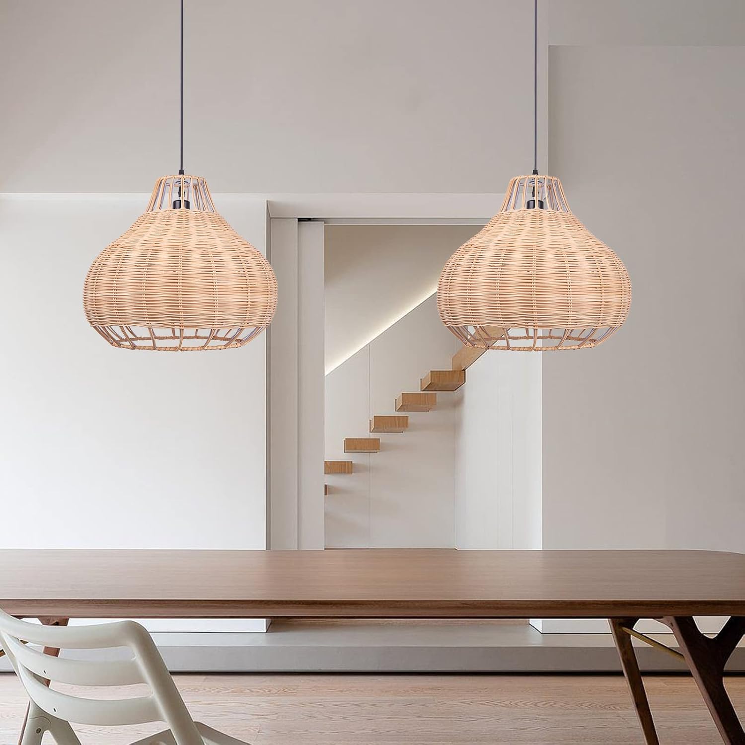 Arturesthome Lámpara colgante de 1 luz, luz colgante de ratán, lámpara de techo natural de mimbre para comedor, sala de estar