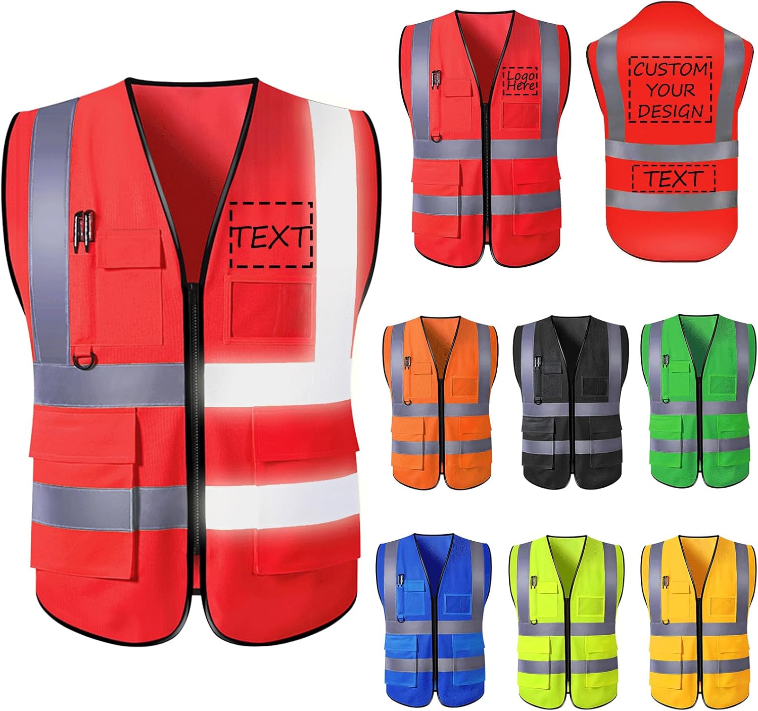 Chaleco de seguridad con logotipo personalizado para hombre, chaleco de trabajo protector de alta visibilidad con reflectante