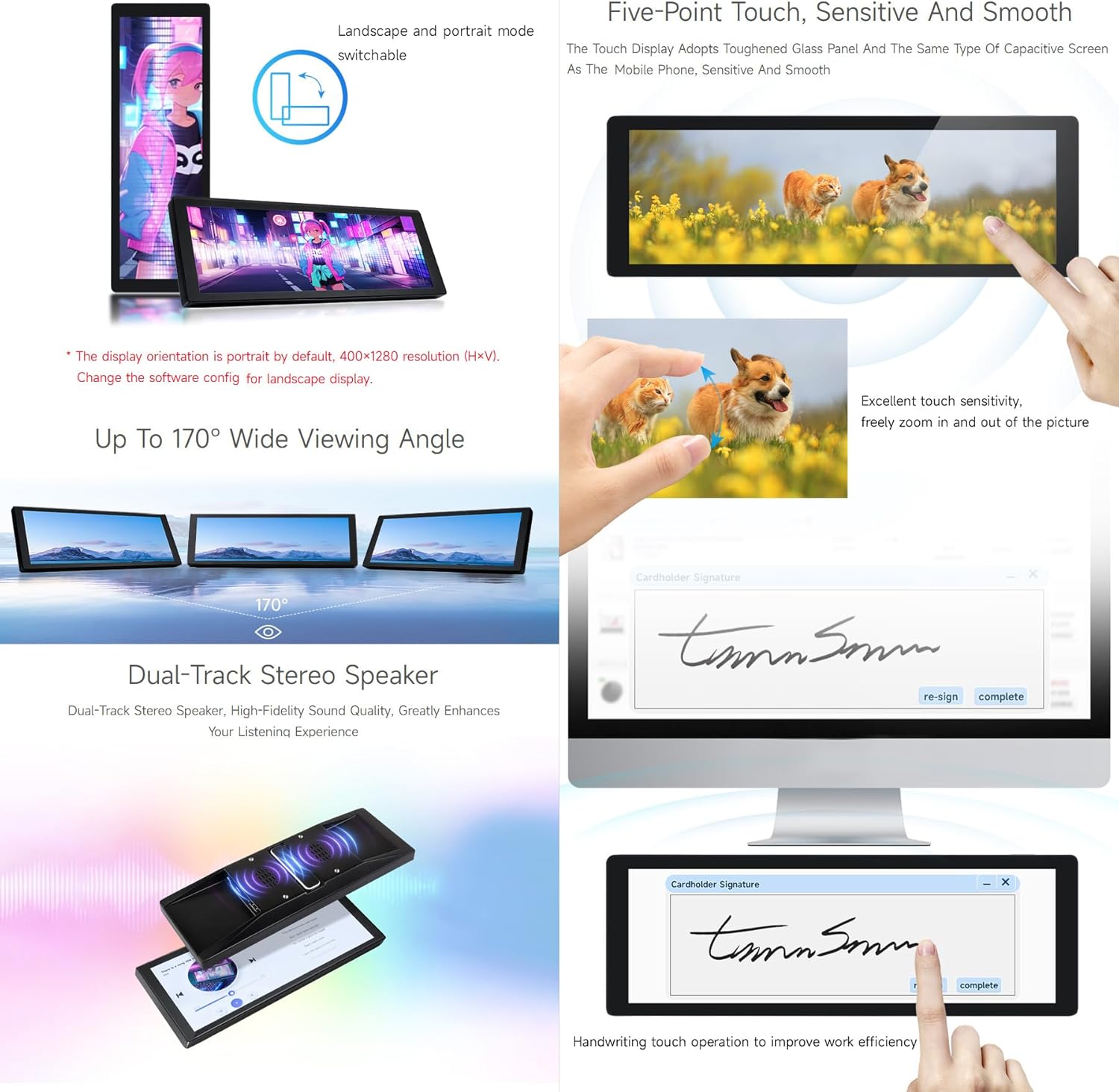 waveshare Pantalla IPS de 7.9 pulgadas, 400 × 1280 píxeles, compatible con Raspberry Pi 54B3B+3A+2BB+A+ZeroZero WWHZero 2W CM3+4, interfaz HDMI,