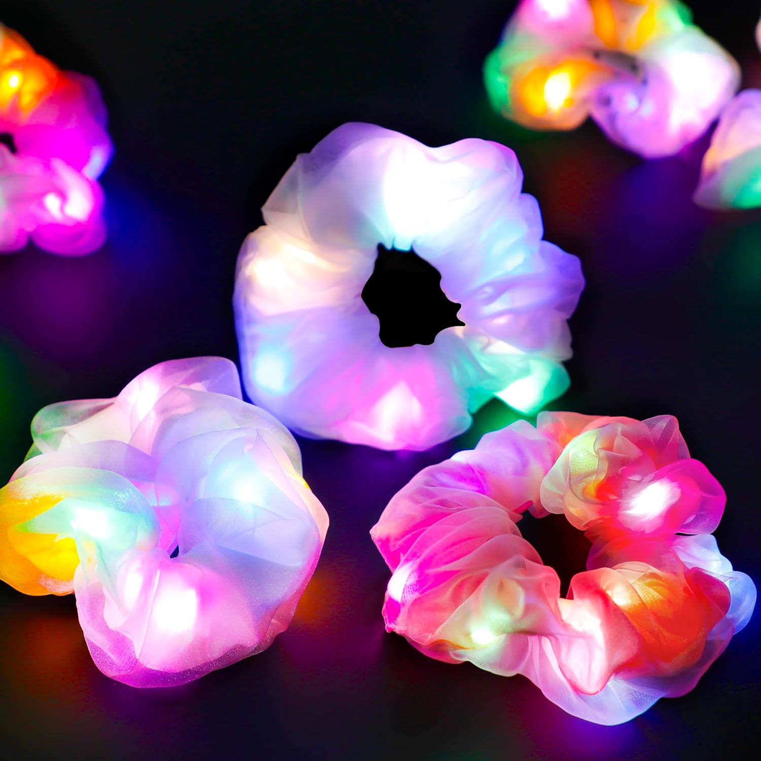 24 coleteros iluminados para niñas y mujeres, accesorios para el cabello con luces LED, lazos coloridos de doble capa, accesorios para el cabello
