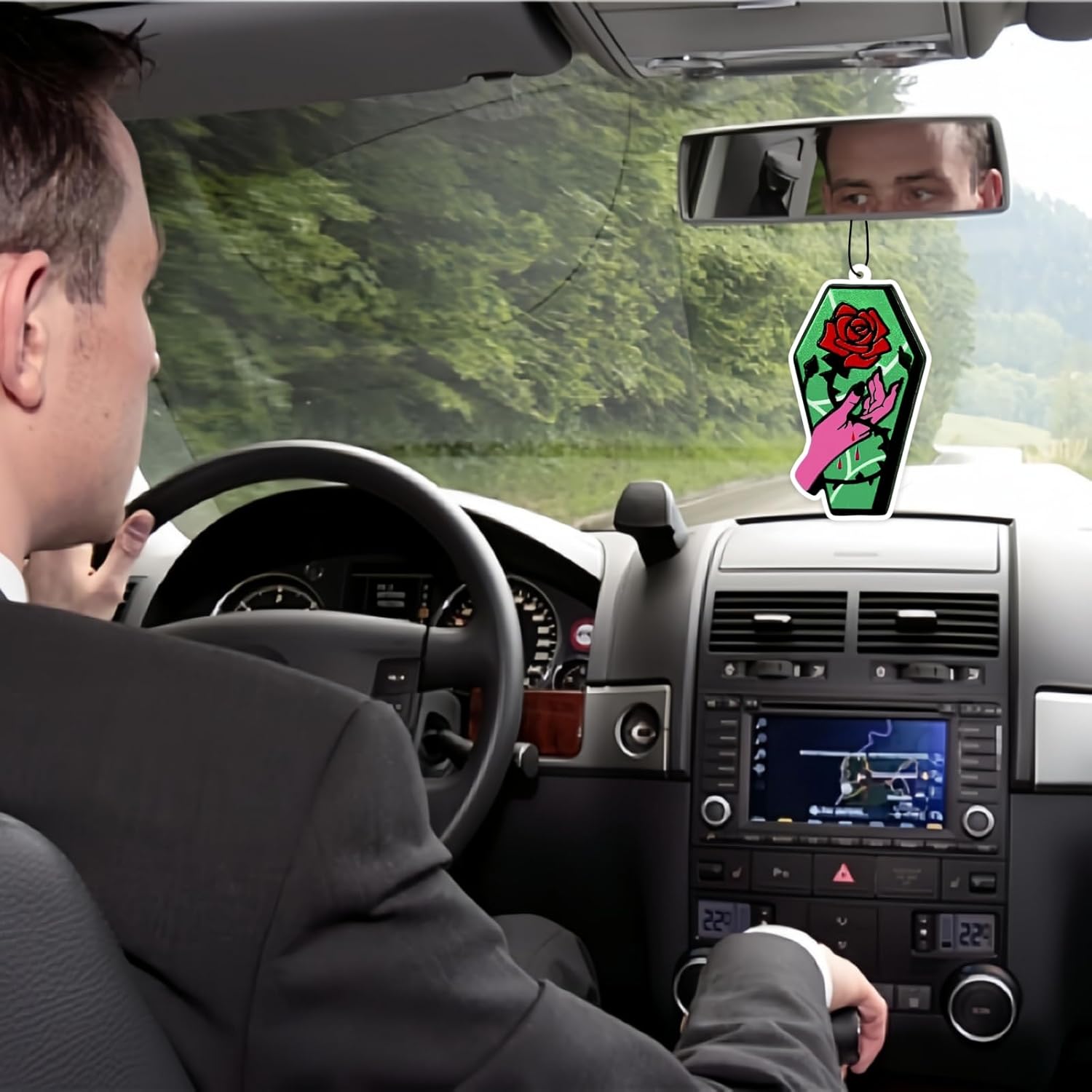 LSJUENGAL Ambientador de aire para automóvil de Halloween, palmera rosa rosa, accesorios para el interior del automóvil, ambientador colgante de