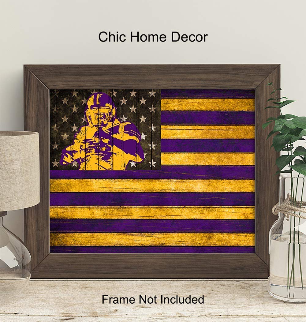 LSU Fighting Tigers Football Wall Art Print Poster – Patriotic Flag – Gift for Men, Louisiana State University Sports Fans – Home Decor for Den,