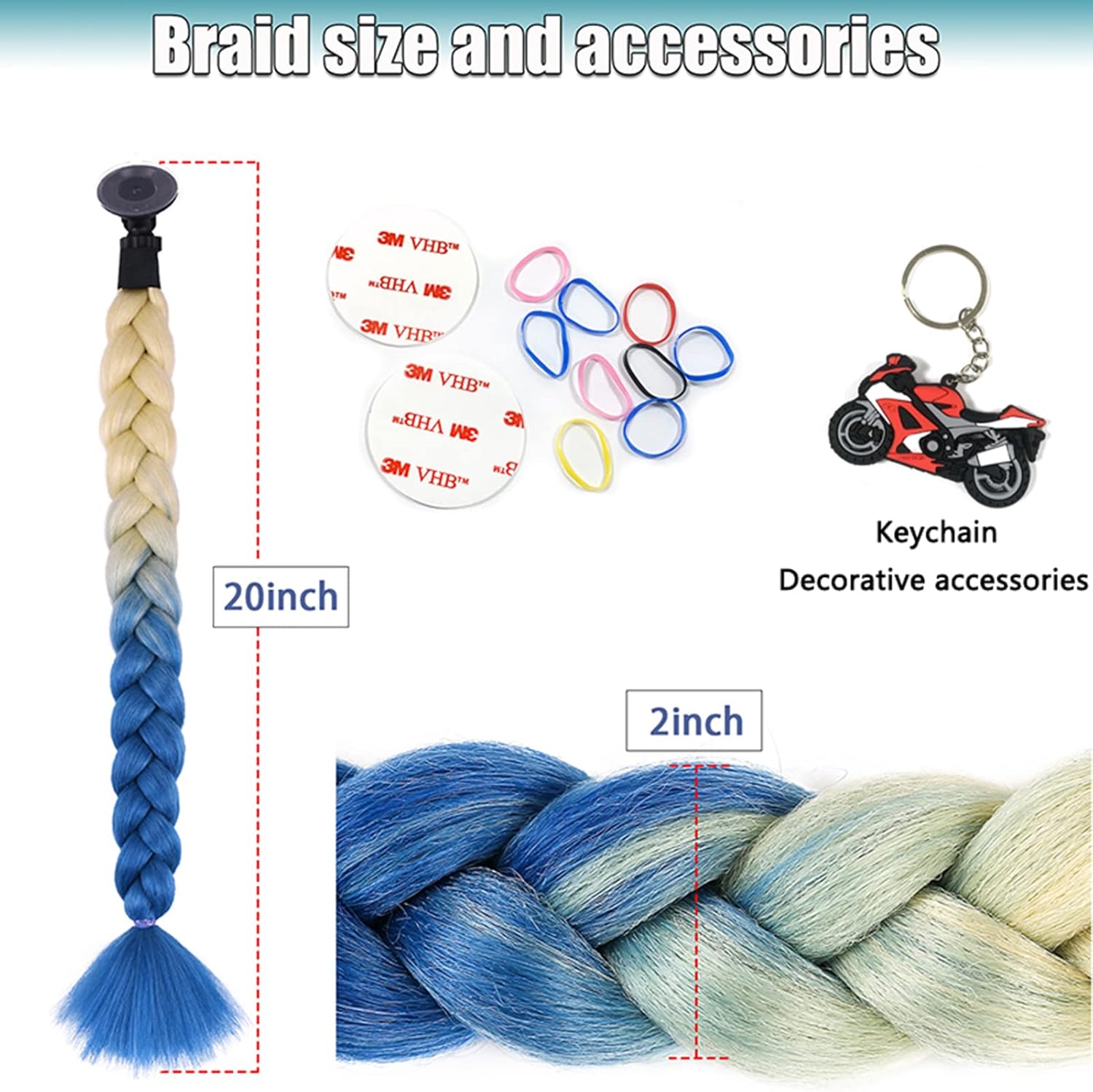 2 piezas – Casco de motocicleta, cola de caballo, casco de bicicleta, trenzas para cualquier casco, decoración de copa, reutilizable (J)