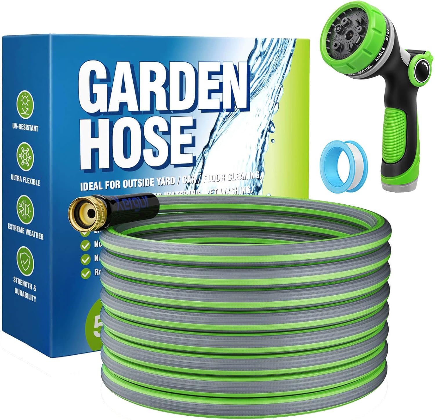 Manguera de jardín expandible de 2.5 pies, manguera de agua de 25 pies con 7 funciones de boquilla de pulverización, tubo de agua con accesorios de