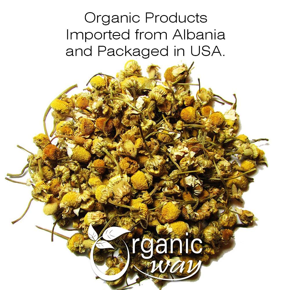 Organic Way Flor de manzanilla entera (Matricaria chamomilla) – Té de hierbas  Cosecha silvestre europea  Certificado Kosher y USDA  Vegano, sin OMG